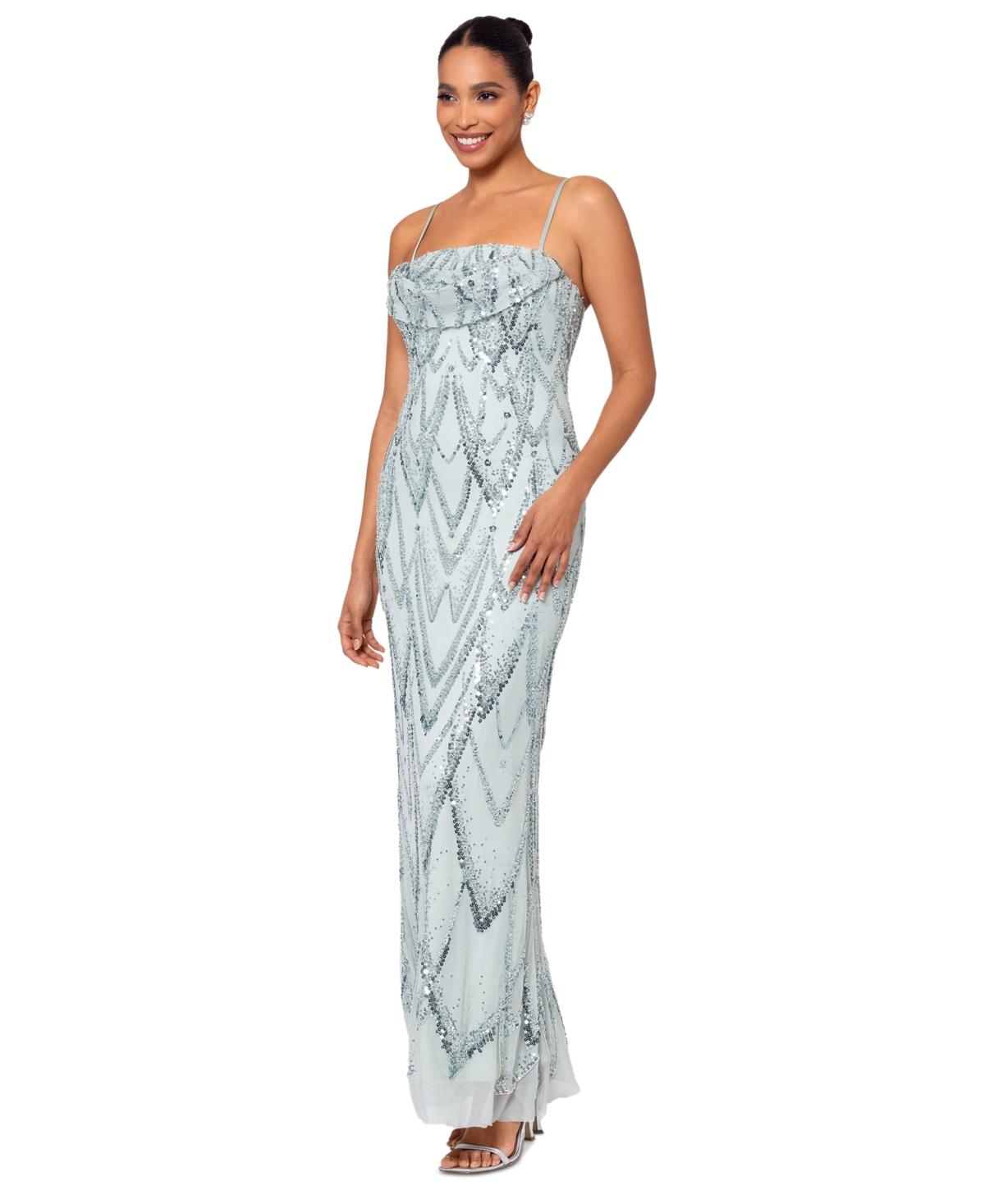 Betsy Adam Sequin embellished Draped neck Gown in White Lyst