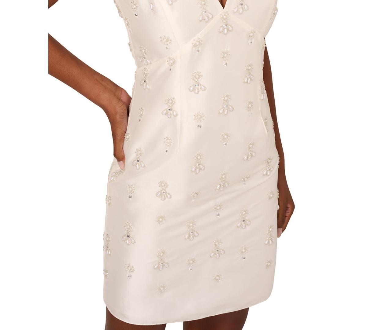 Adrianna Papell Beaded Taffeta Mini Dress in White | Lyst
