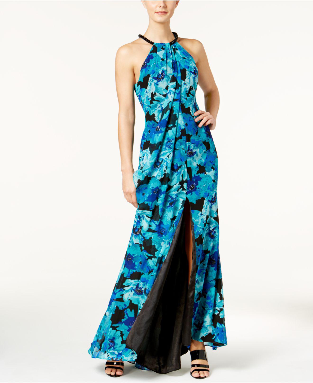 calvin klein floral halter gown