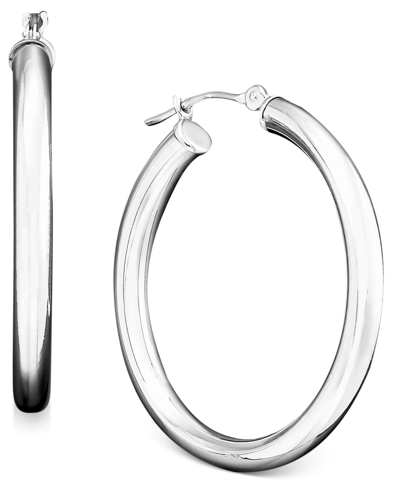 Macy's 14k White Gold Polished Hoop Earrings Save 55 Lyst