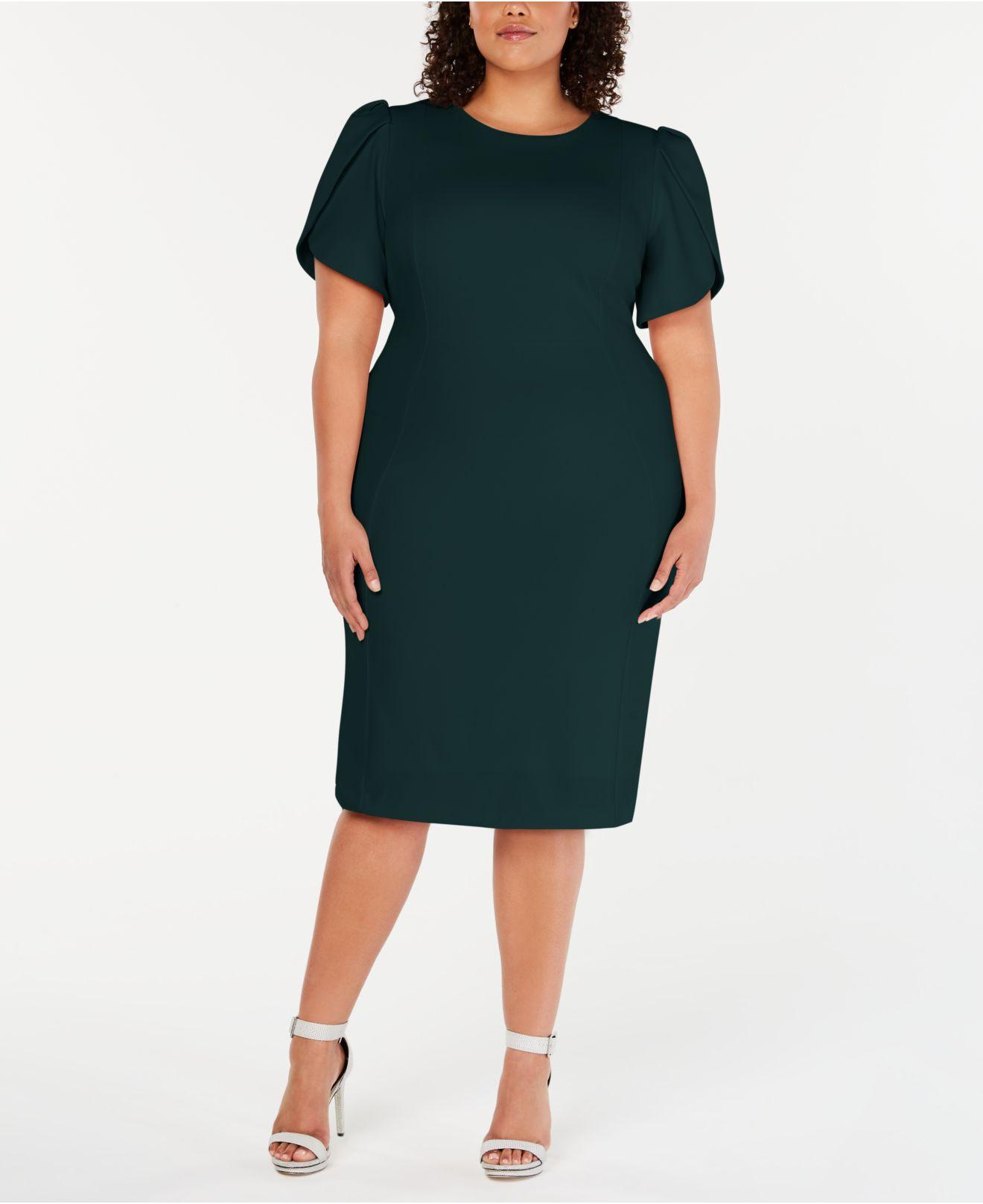 Calvin Klein Synthetic Plus Size Puffsleeve Sheath Dress in Malachite