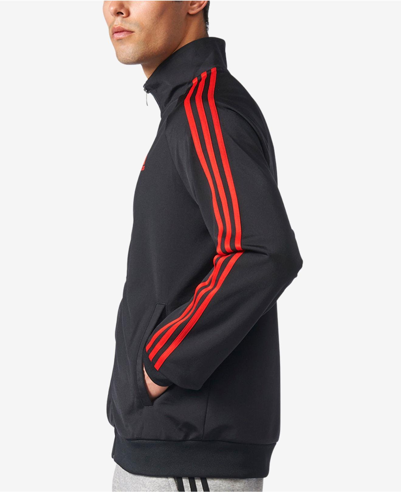 adidas Synthetic Men's Three-stripe Warm-up Jacket in Black/Red (Black