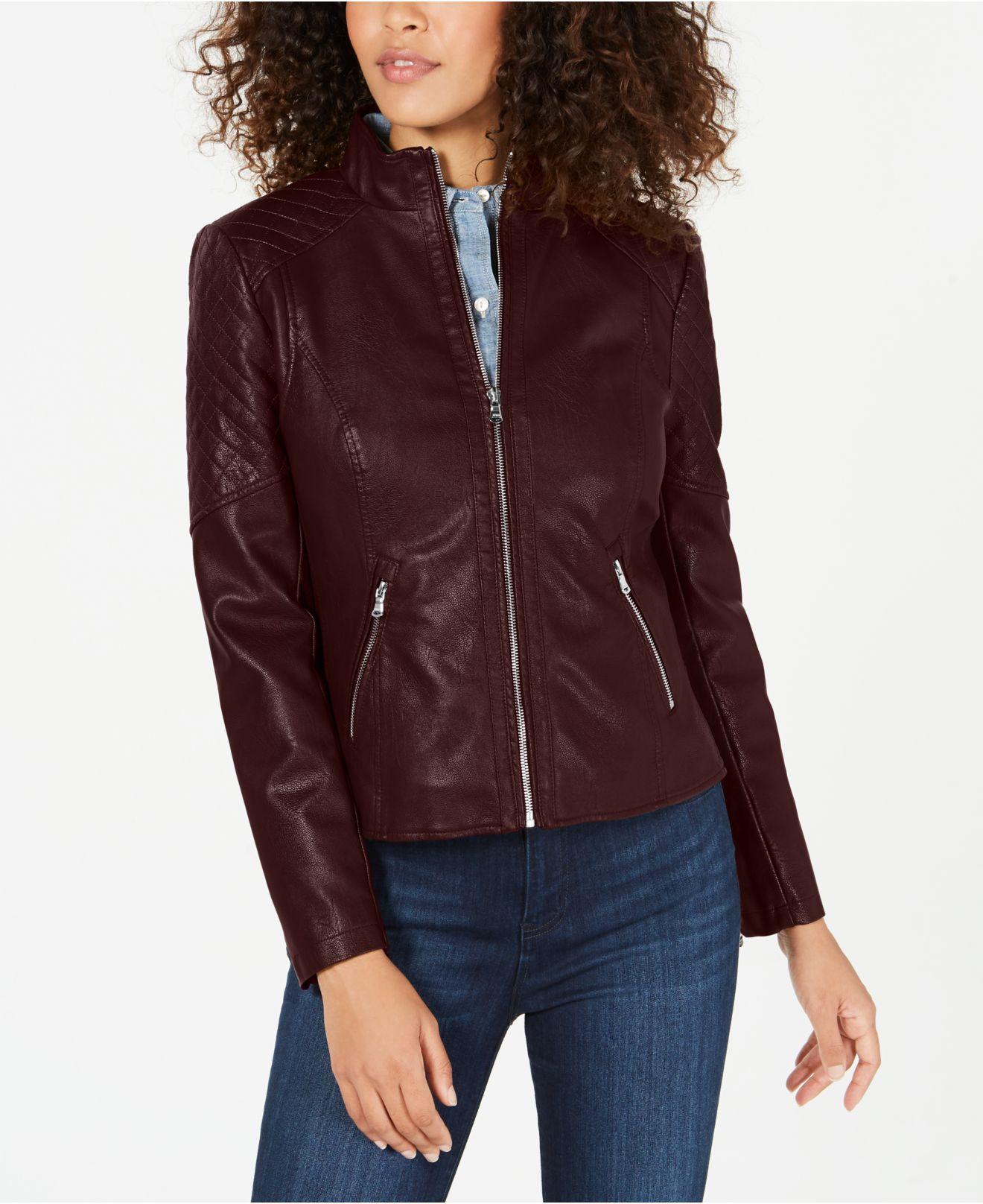 guess maroon leather jacket