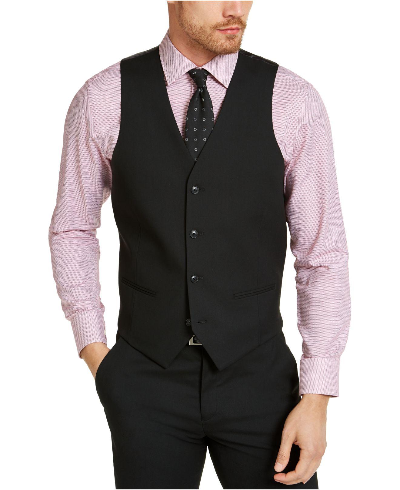 Alfani Synthetic Slimfit Stretch Black Solid Suit Vest, Created For