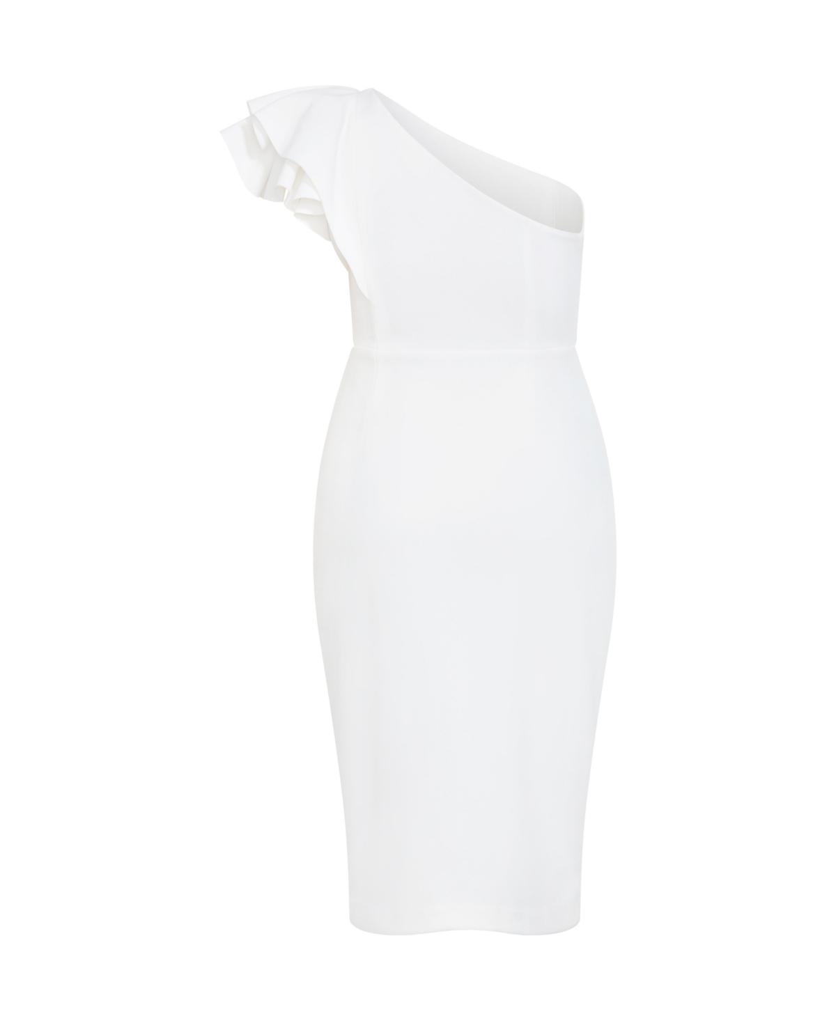 plus size one shoulder white dress Final Sale Plus Size One Shoulder Long Sleeve Lace Detail Gown with Side Slit in Ivory
