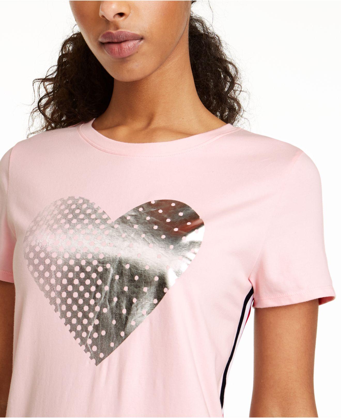 Tommy Hilfiger Cotton Metallic Dotted Heart T-shirt Dress in Pink | Lyst