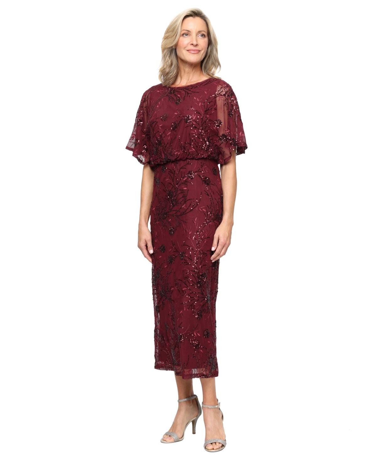 Sl Fashions Sequined Blouson Midi Dress in Red | Lyst
