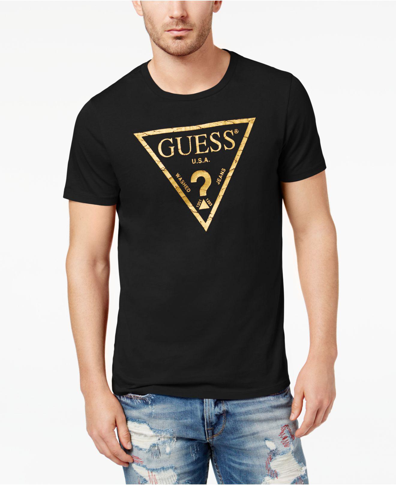 Guess Cotton Men's Classic Triangle Metallic Logo-print T-shirt in ...