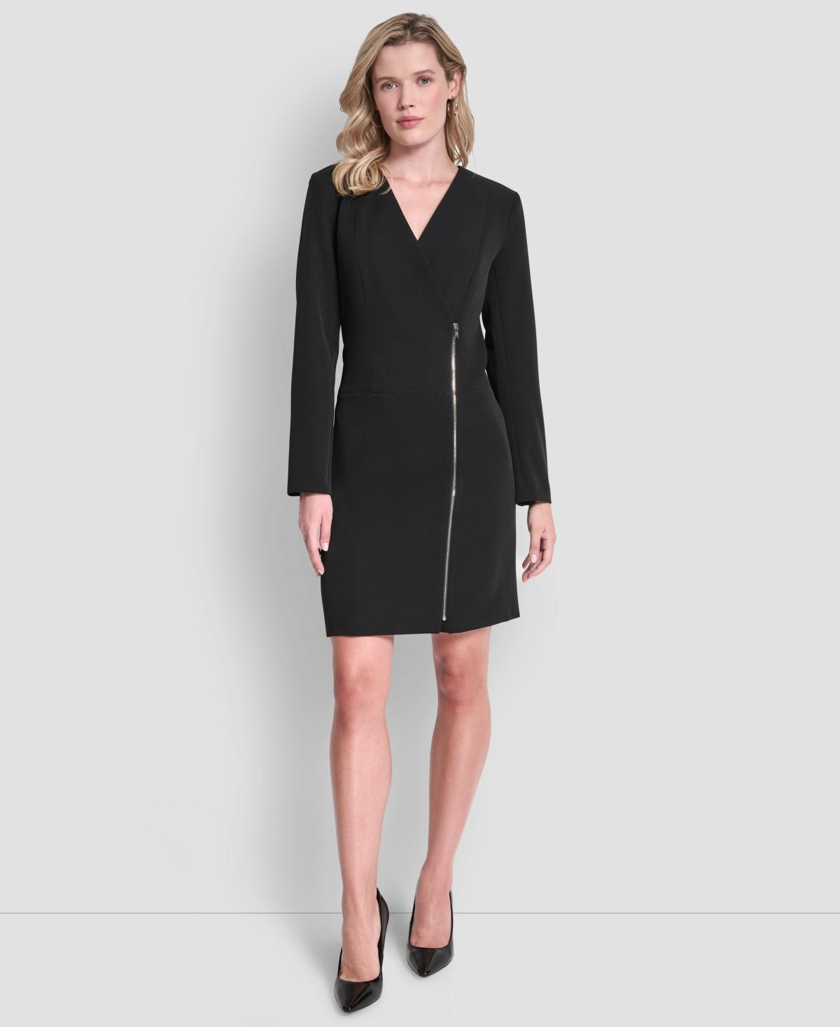 DKNY Long Sleeve Zipper Front A Line Dress in Black | Lyst