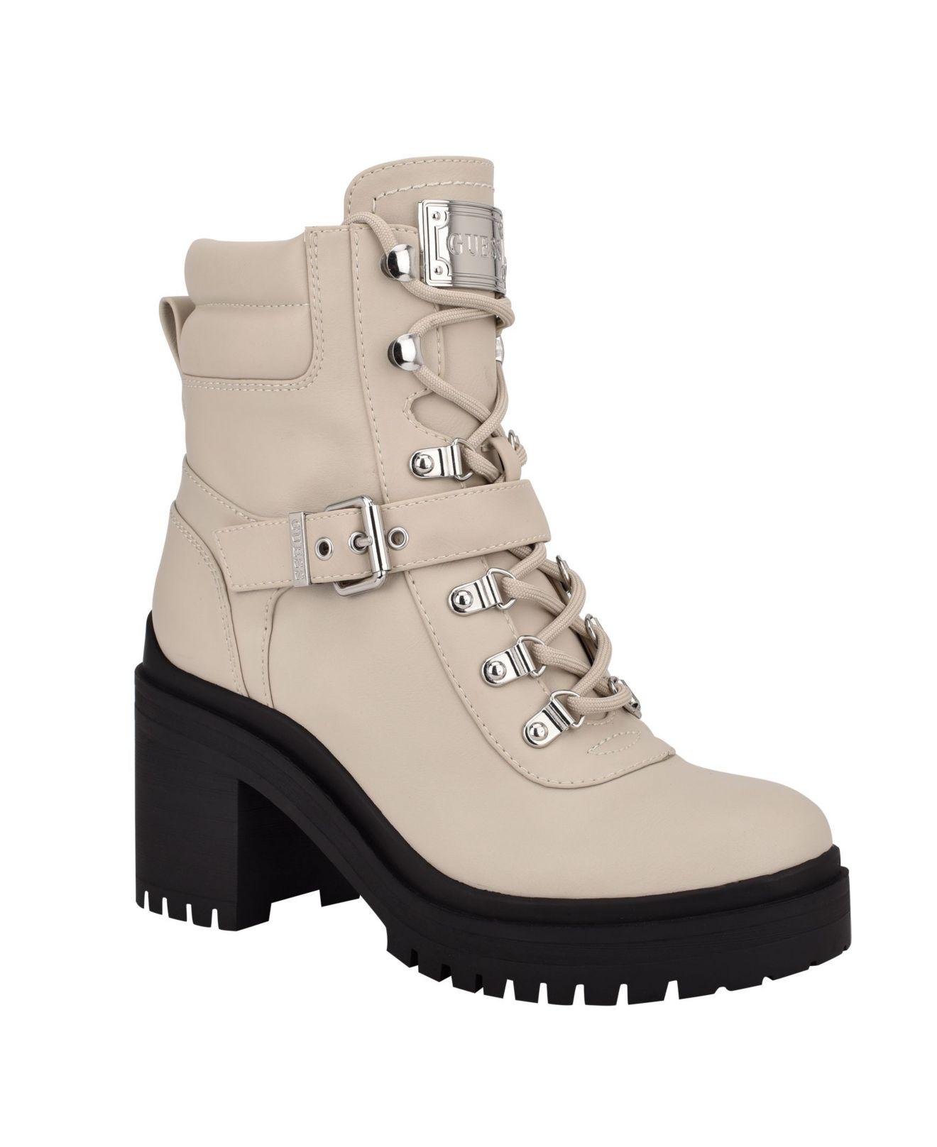 Guess Canaly Lug Sole Block Heel Combat Boots in White | Lyst