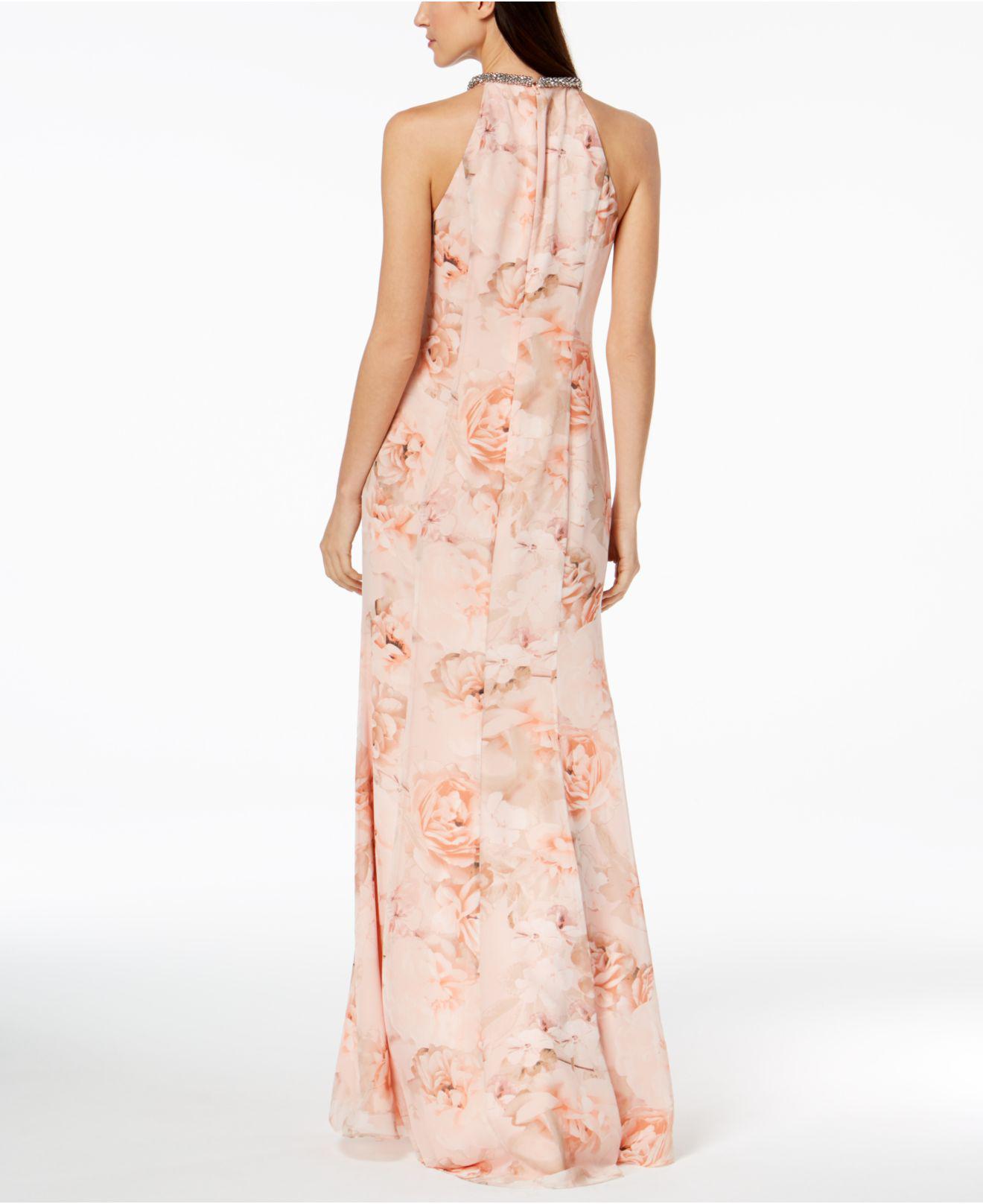 calvin klein floral halter gown