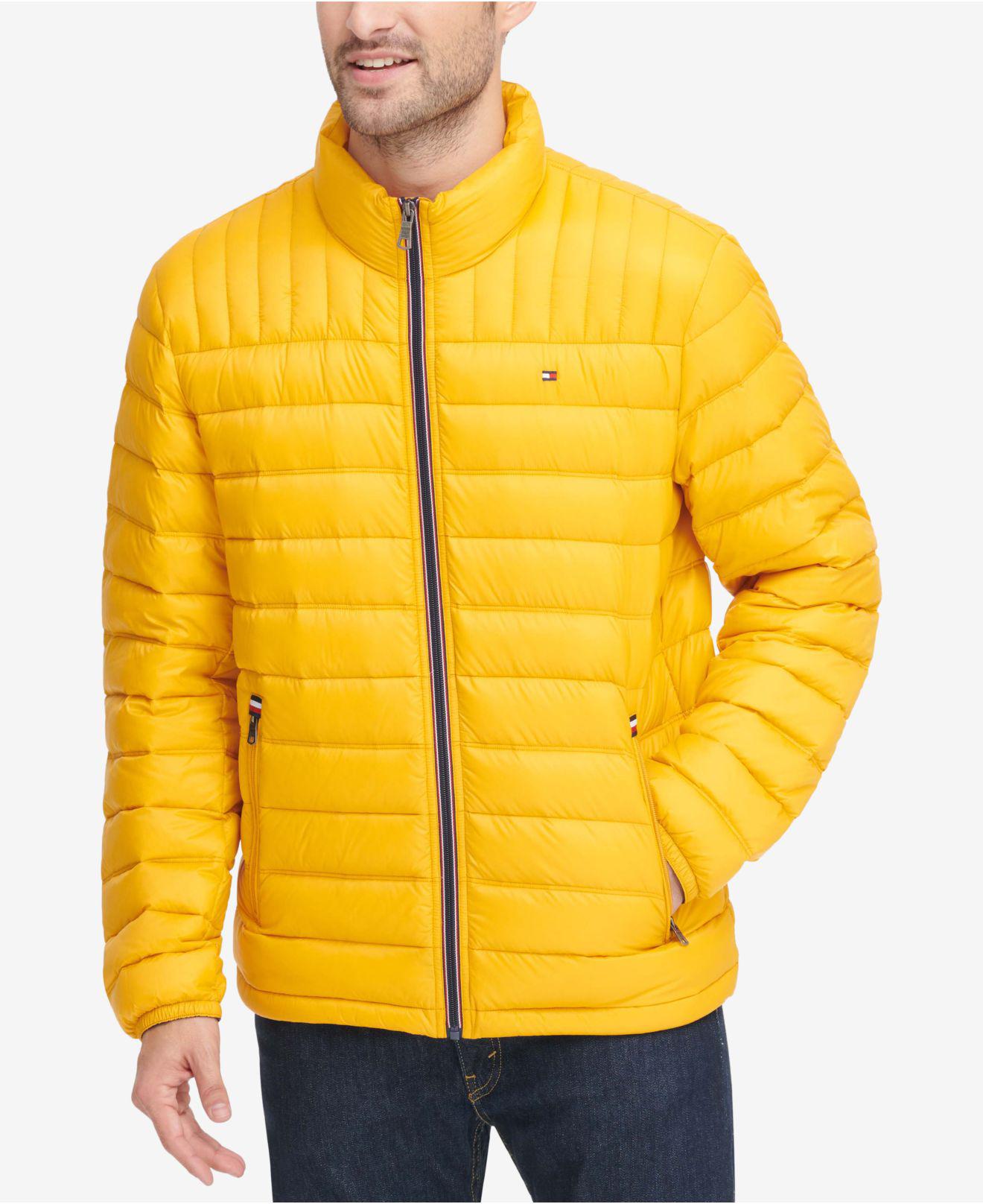 Tommy Hilfiger Down Quilted Packable Logo Jacket in Yellow for Men - Lyst