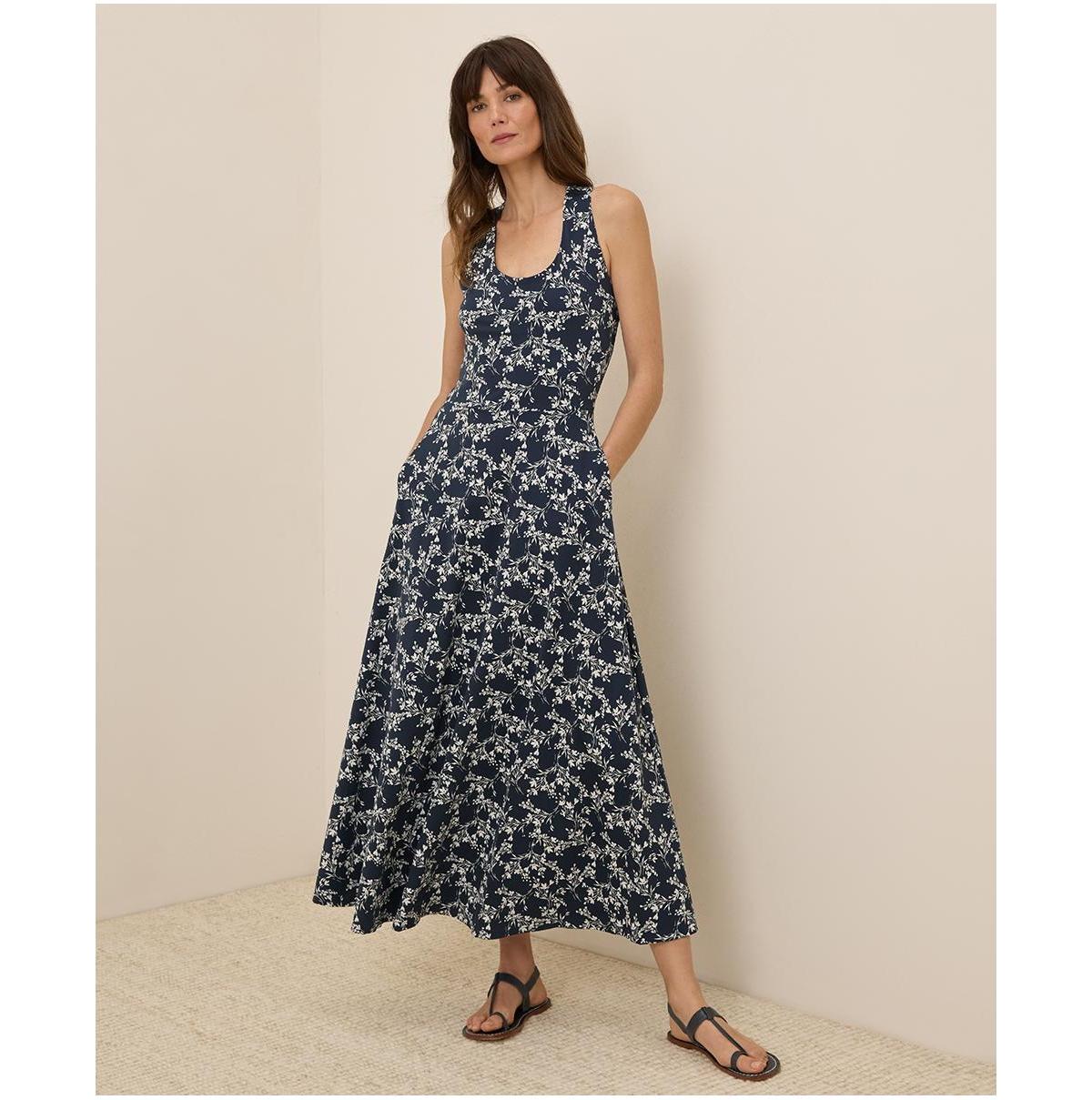 Pact Organic Cotton Fit & Flare Open Back Maxi Dress in Blue | Lyst