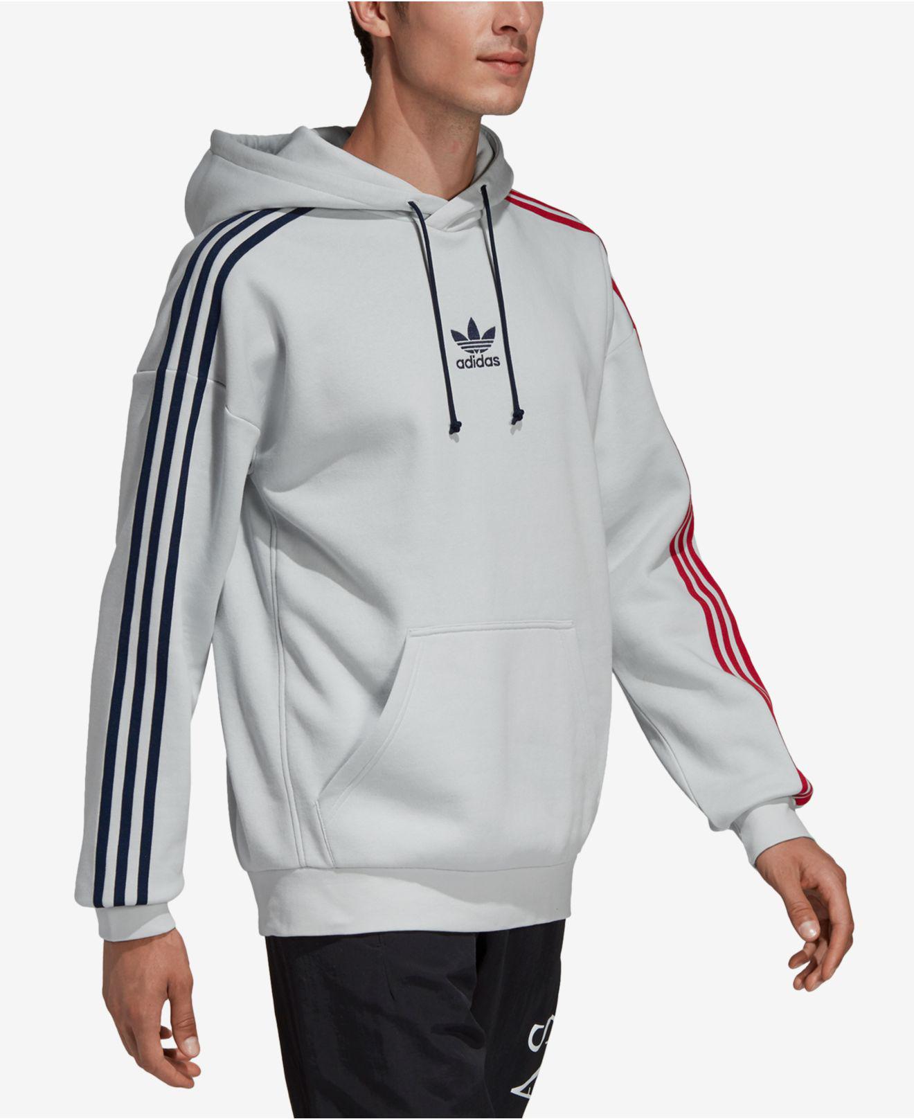 adidas originals floating 3 stripe hoodie in grey
