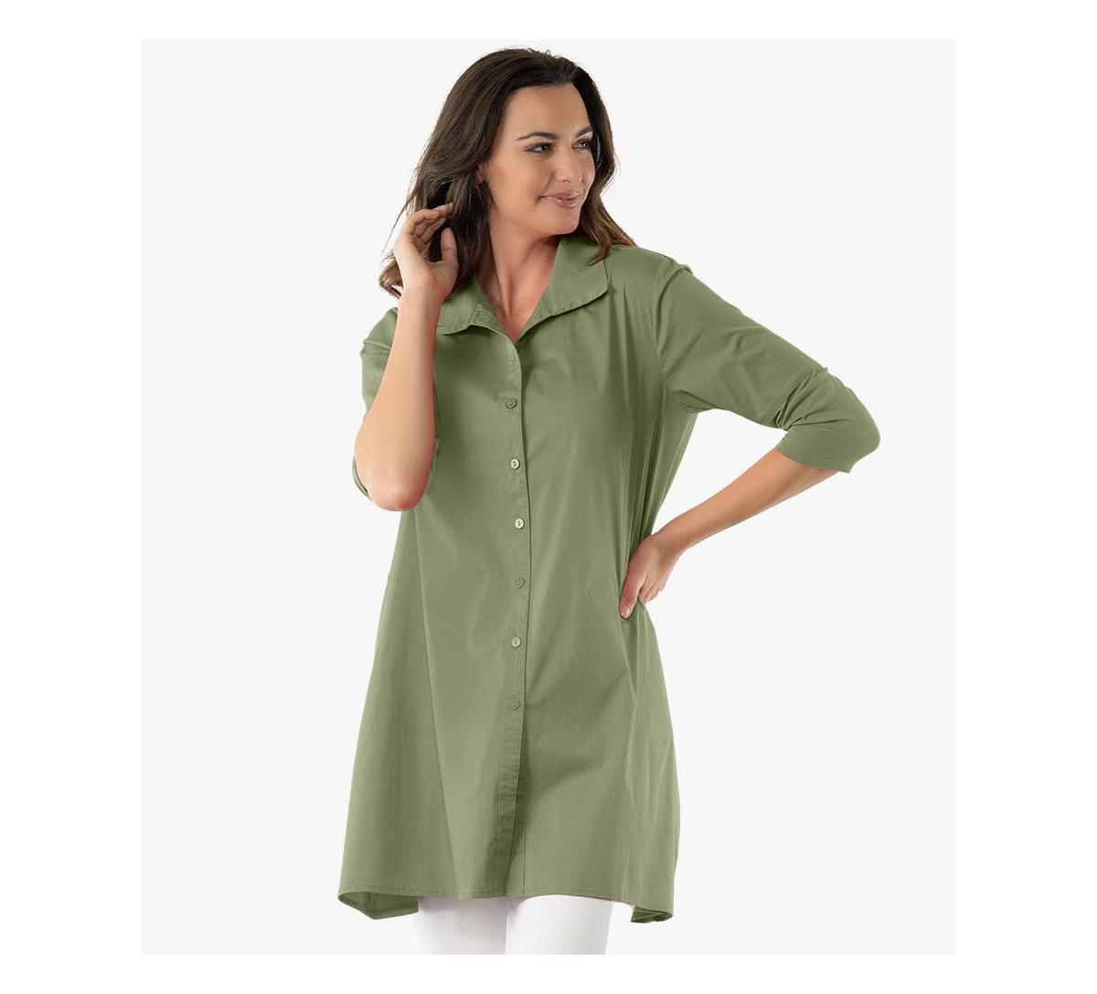 売れ筋商品|||ステラカラカシ カットソー トップス レディース Women's 3/4 Sleeve Button-Front Cotton Poplin Shirt Top Tiburon Tunic Icon Crocus Stella Carakasi Women's Cotton Poplin A-Line 3/4 Sleeve