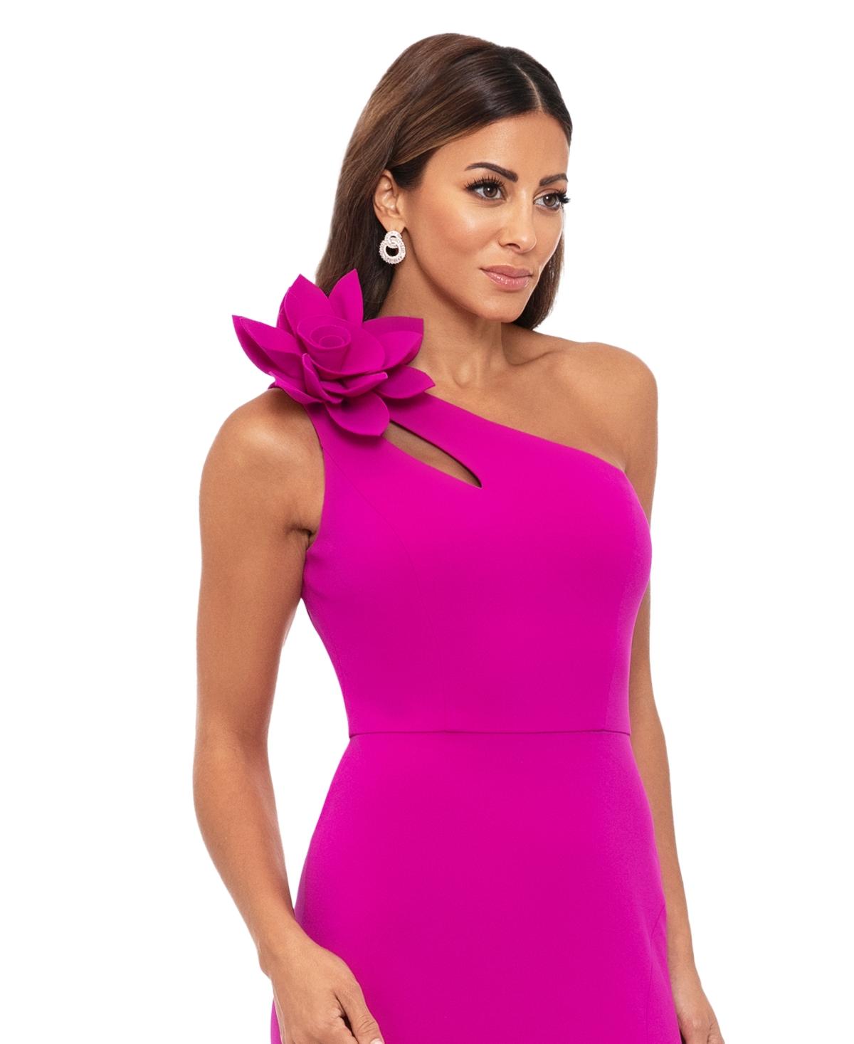 Xscape One-shoulder Flower Side-slit Dress in Pink | Lyst