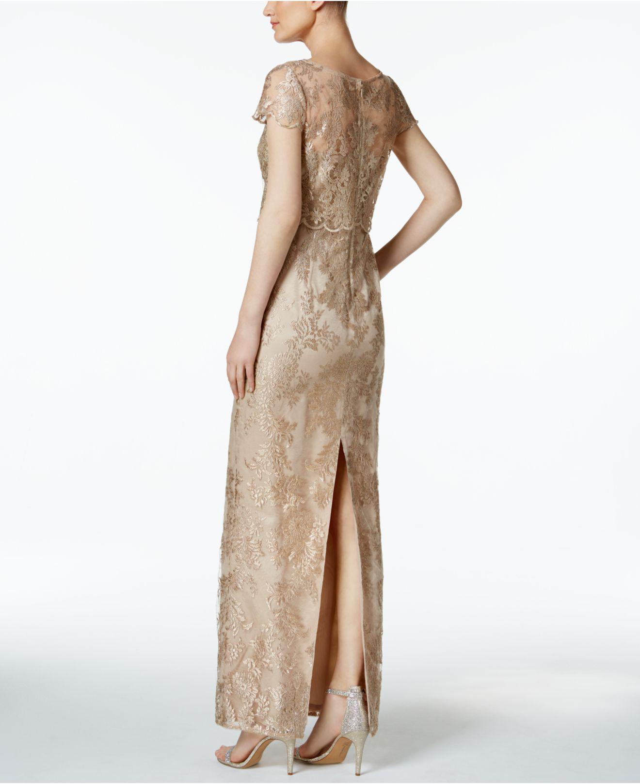 Adrianna Papell Petite Embroidered Mesh Popover Gown | Lyst