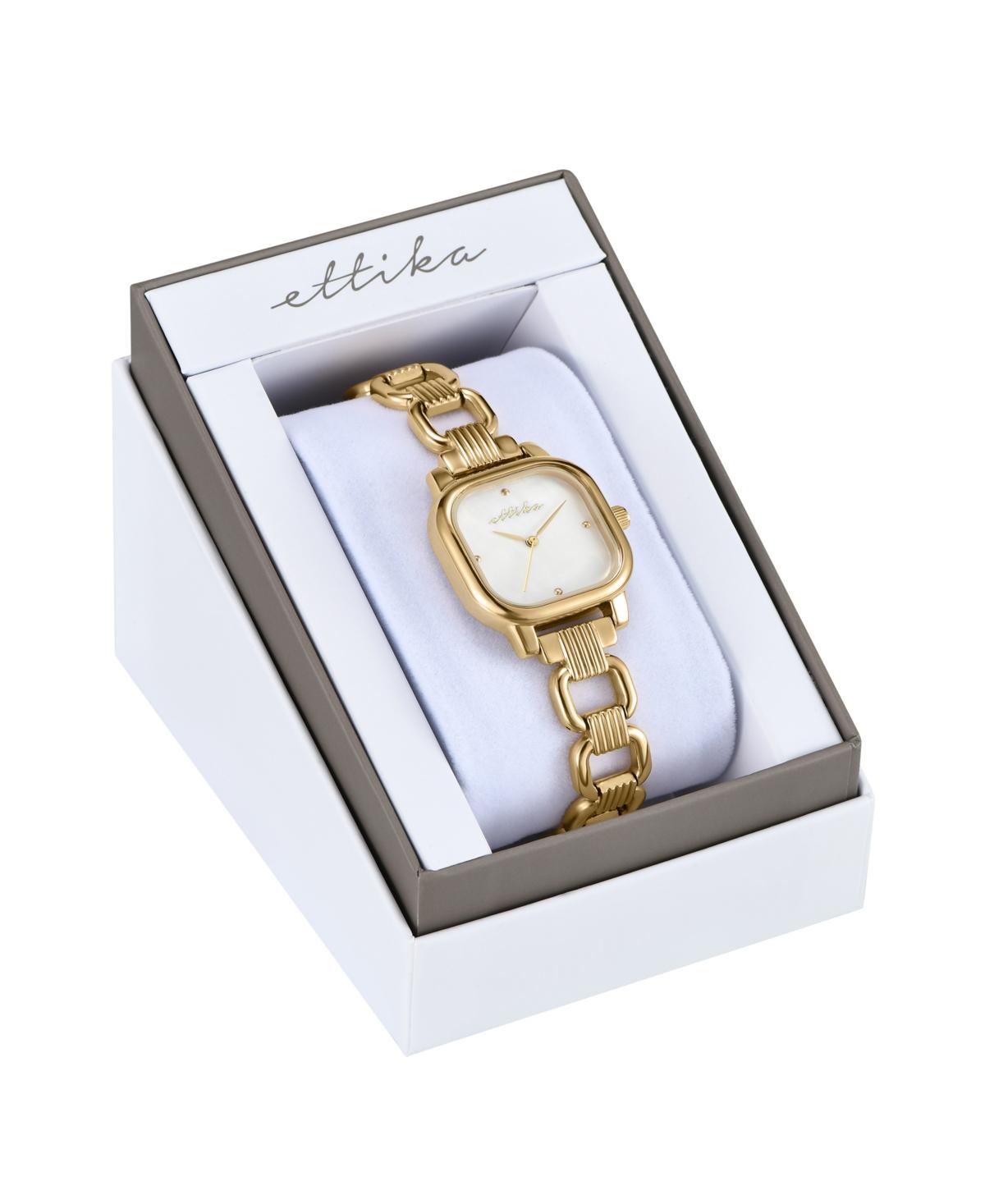 Ettika Square Link Womens 24K Gold Plated Quartz Bracelet Watch New Battery Ettika Classic Square Leather Strap Watch (Women) | Nordstrom main image 2