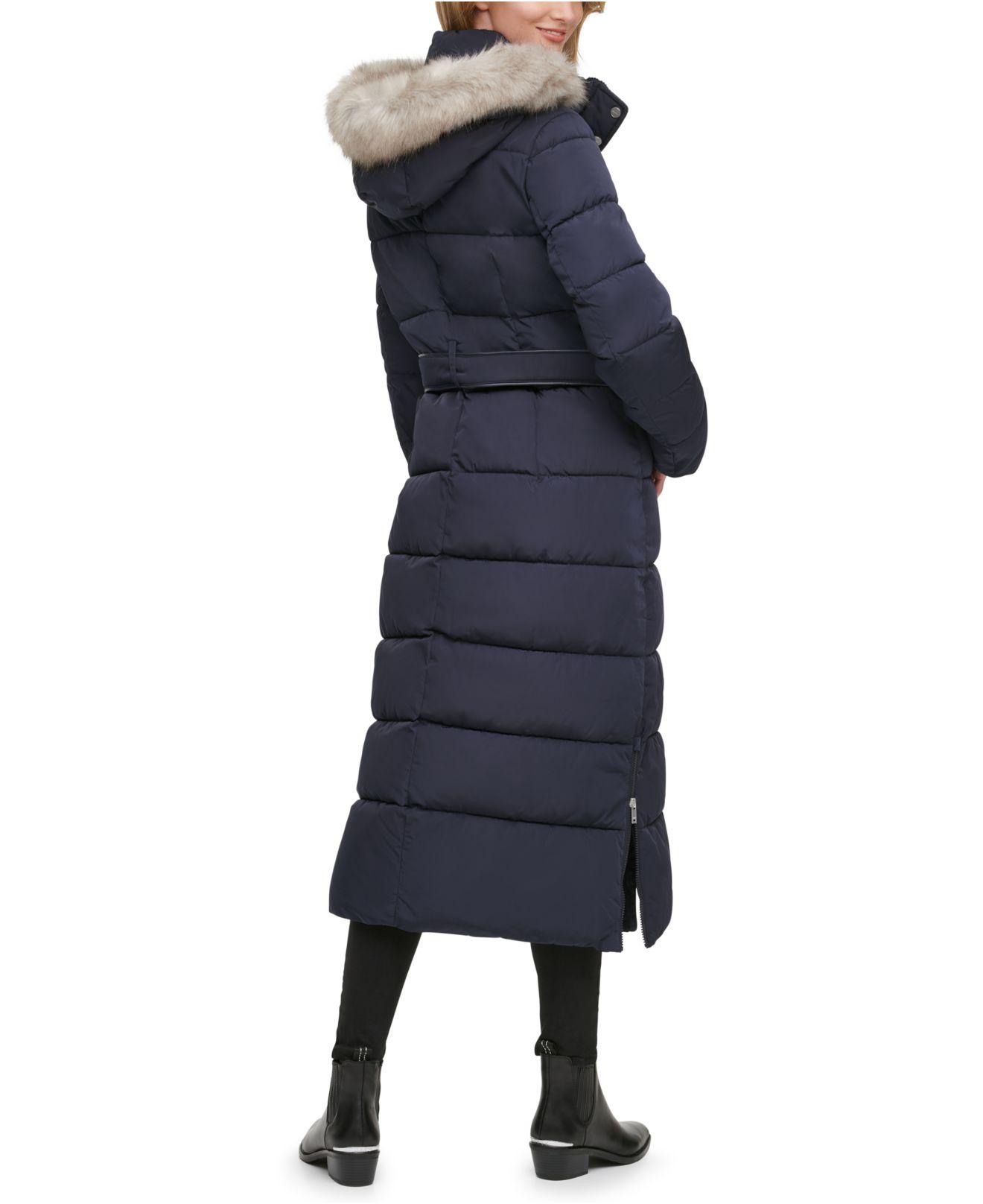 maxi padded coat with fur hood