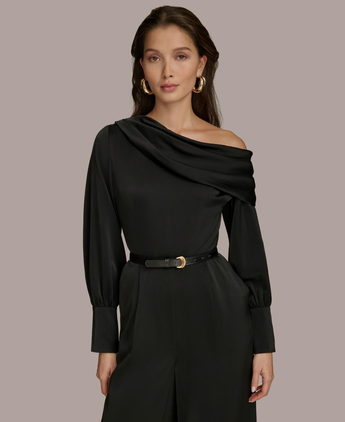Donna Karan Belted One-shoulder Jumpsuit in Black Lyst
