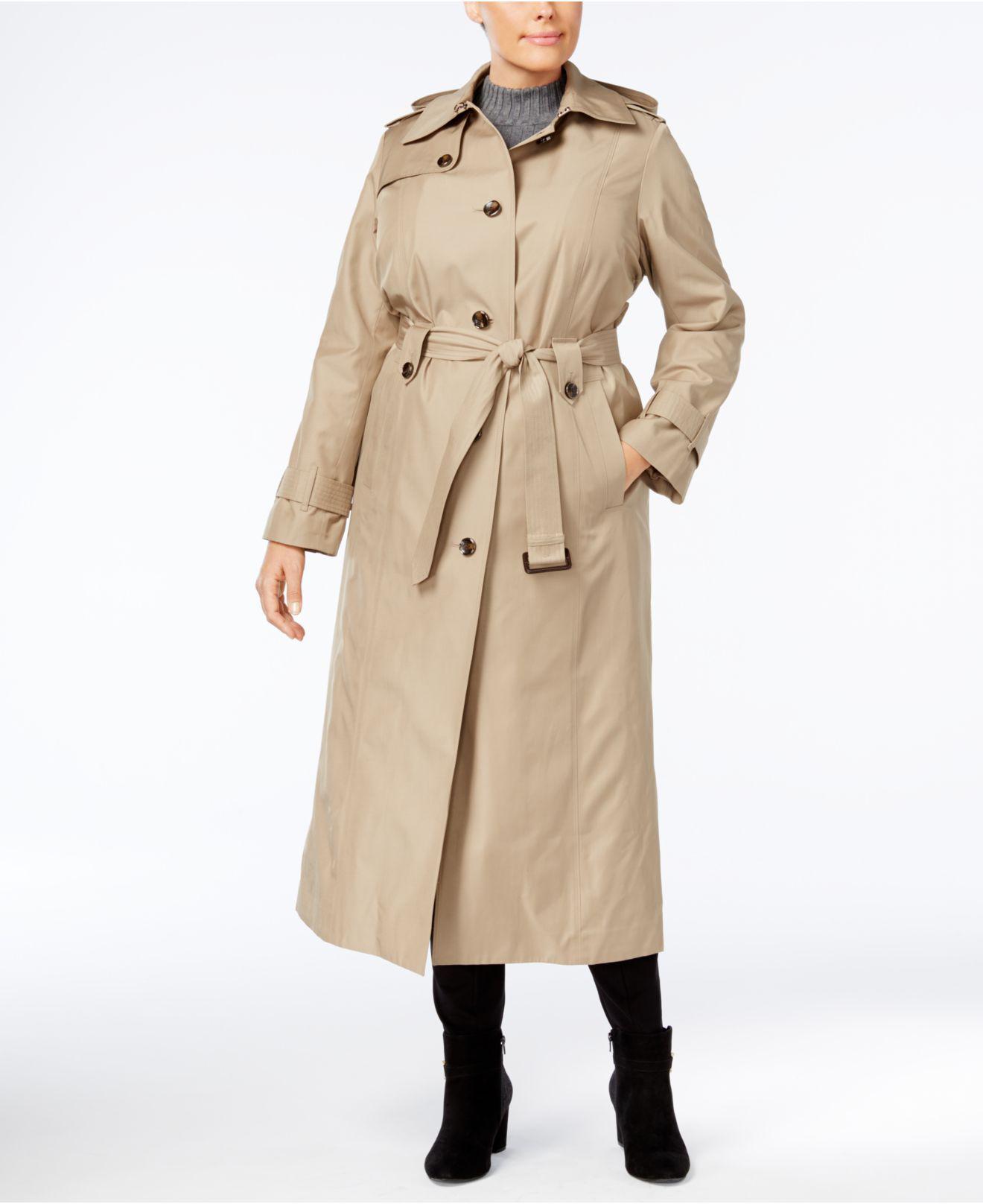 London Fog Cotton Plus Size Maxi Trench Coat in Khaki (Natural) - Lyst