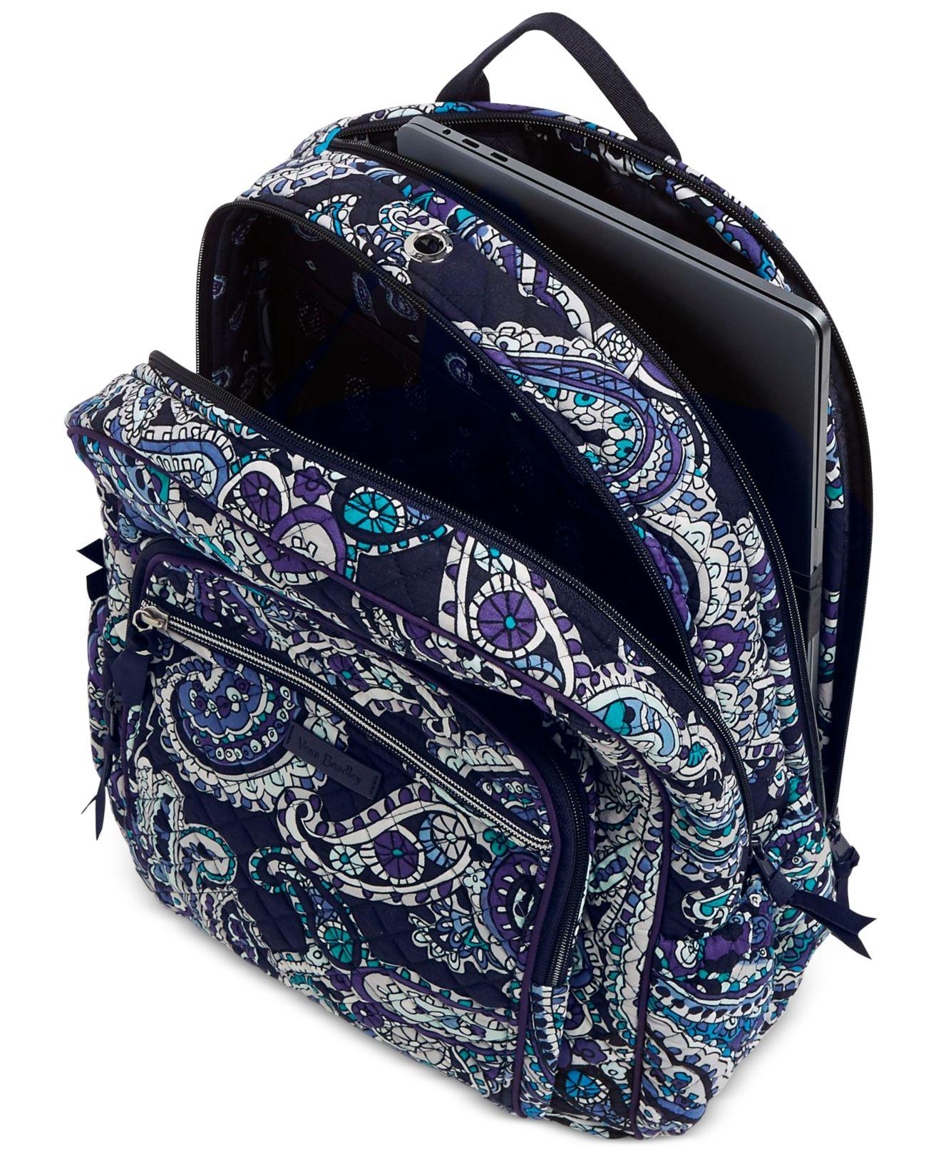 Vera Bradley Cotton Campus Tech Backpack in Deep Night Paisley/Silver