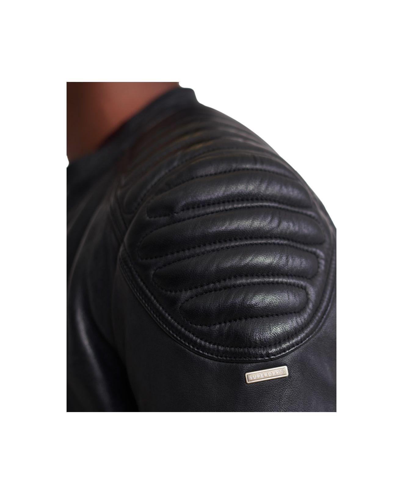 Superdry City Hero Leather Racer Jacket in Black for Men | Lyst