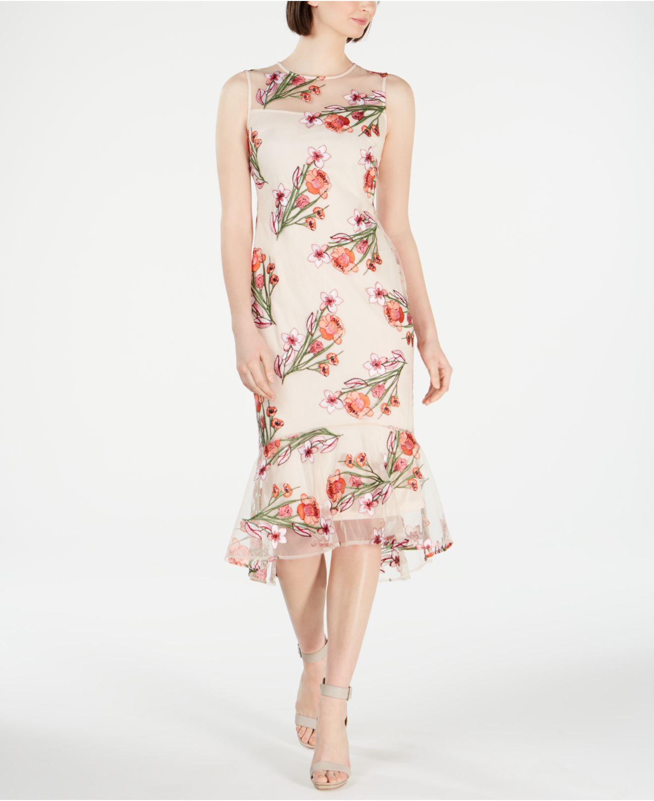 Calvin Klein Synthetic Floral Embroidery Lace Hilo Midi Dress in Pink