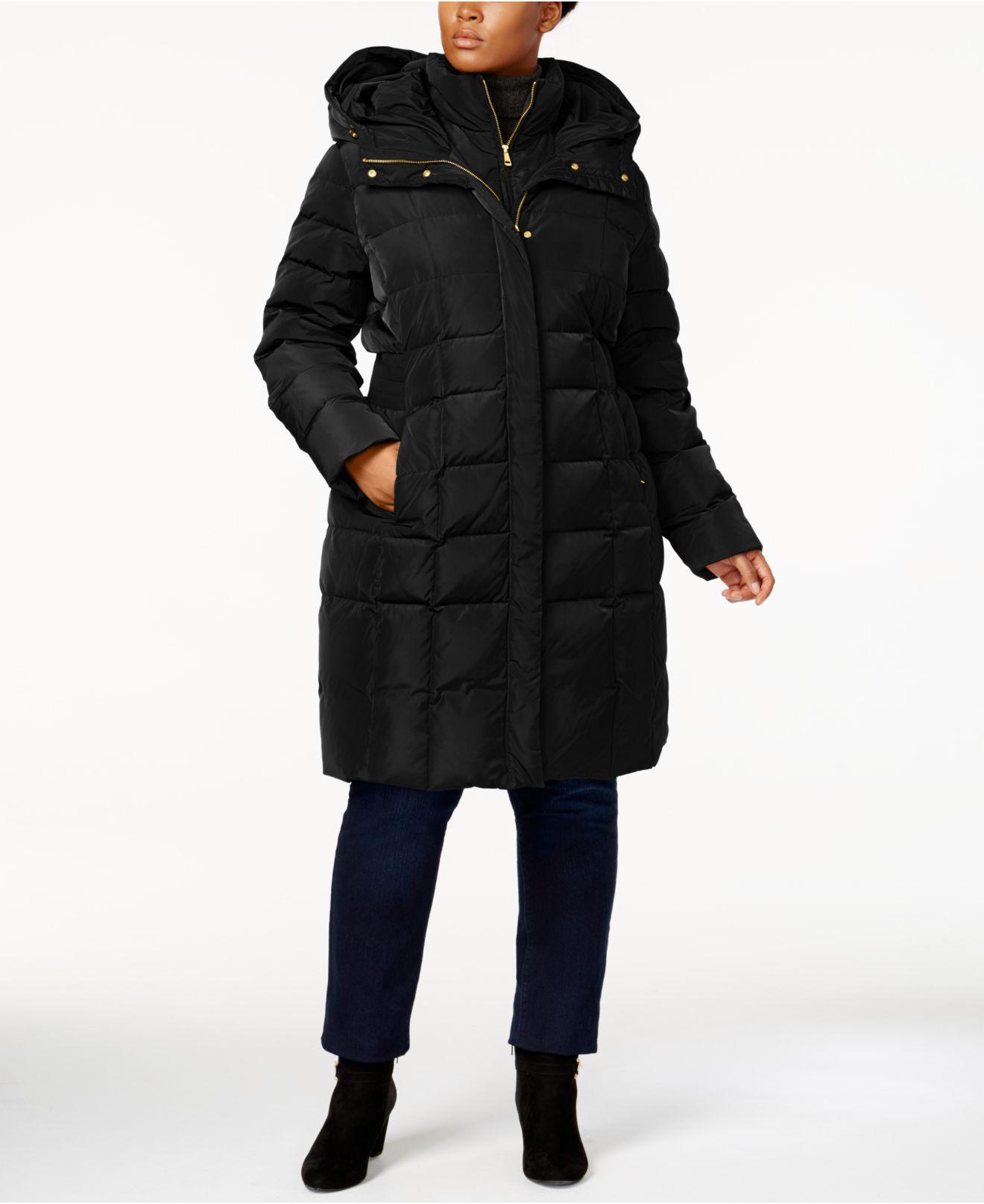Cole Haan Signature Plus Size Layered Down Puffer Coat in Black - Lyst