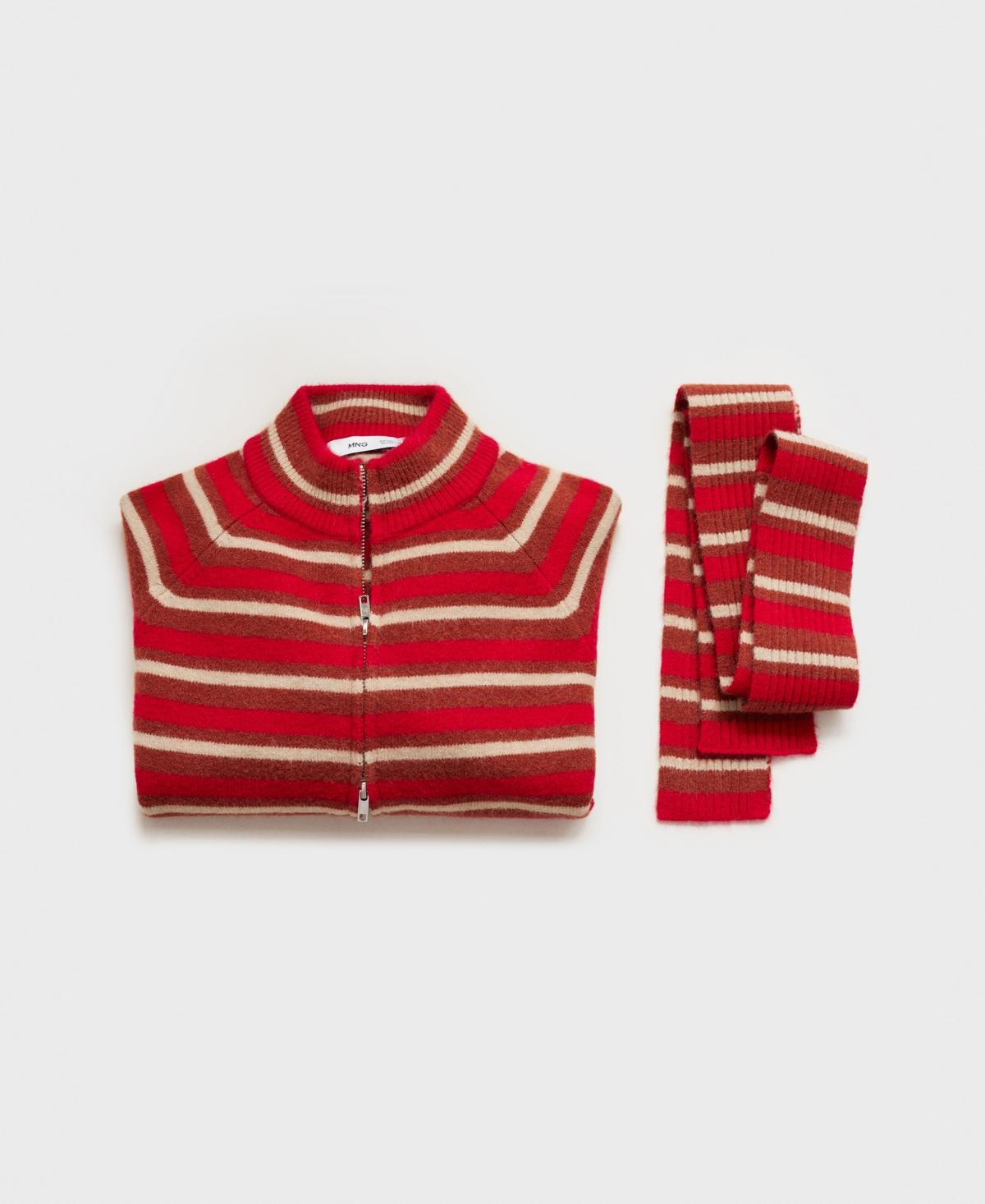 Mango Striped Zip-up Cardigan in Red Lyst