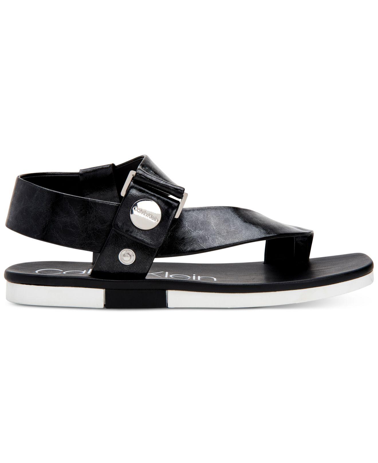 calvin klein rikki leather cross strap sandals