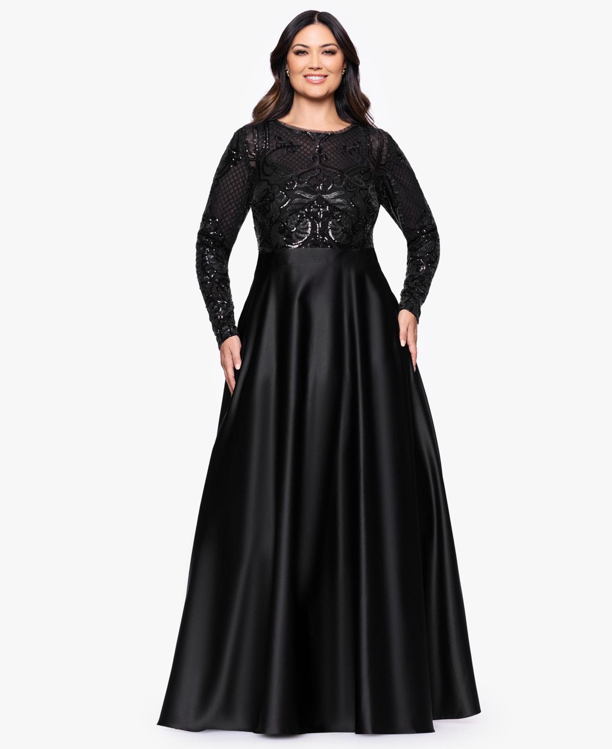 betsy and adam black sequin dress Long Black Sequin Formal Gown: Betsy & Adam A26805 Black / 0 main image 1