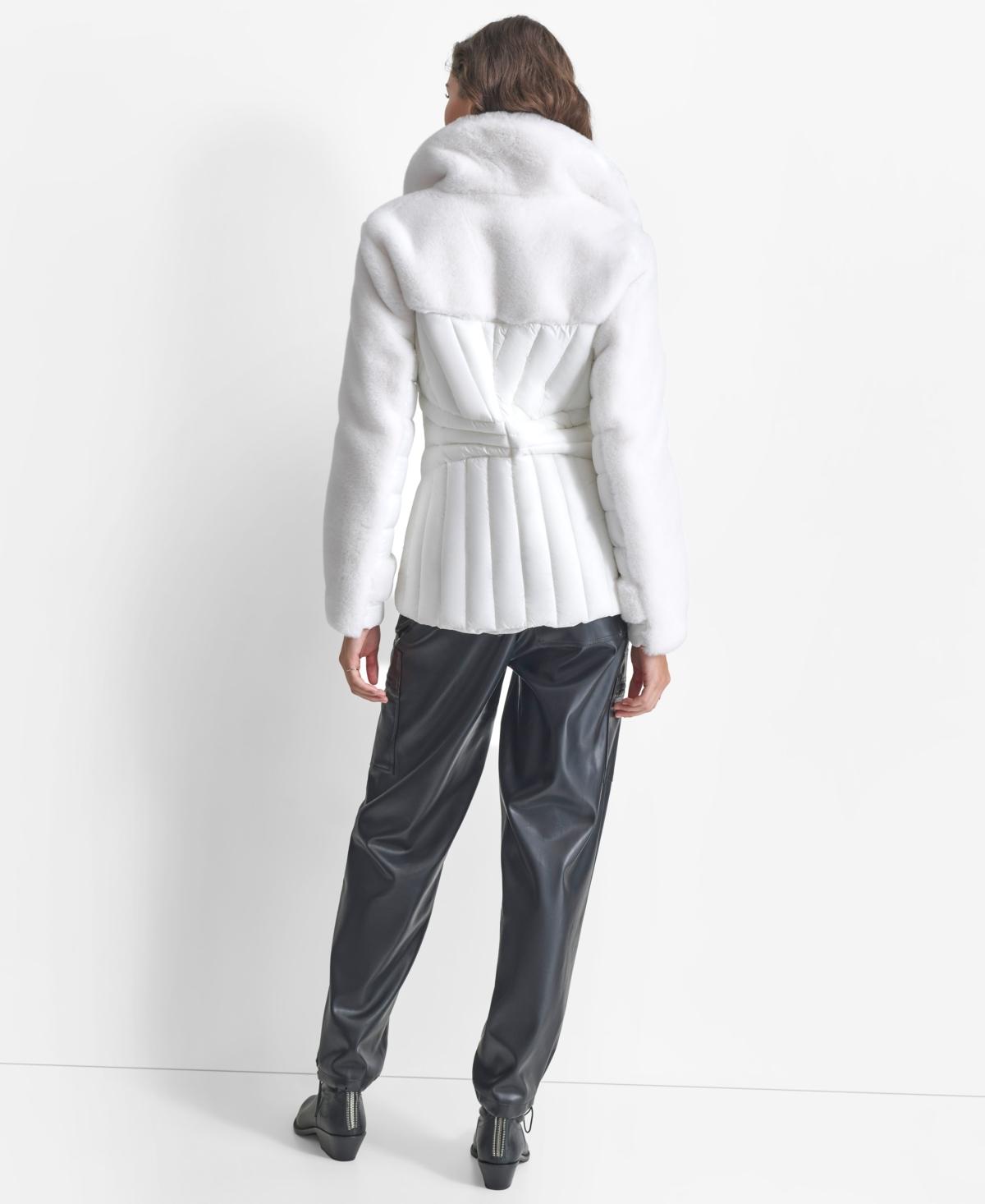DKNY Faux-fur Spread-collar Puffer Jacket in White | Lyst