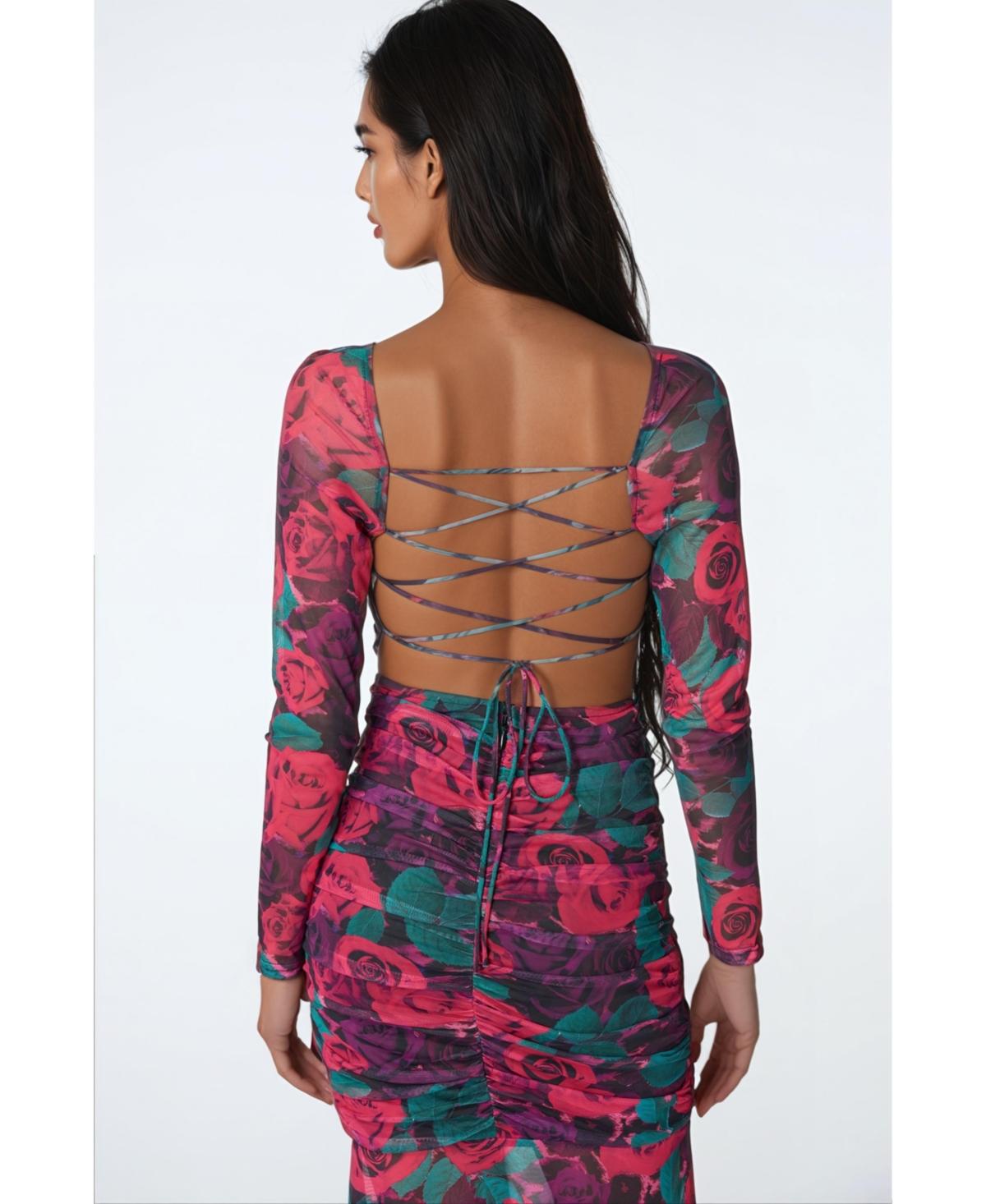 open back lace dress bebe Natural Lace Dress with Open Back main image 0