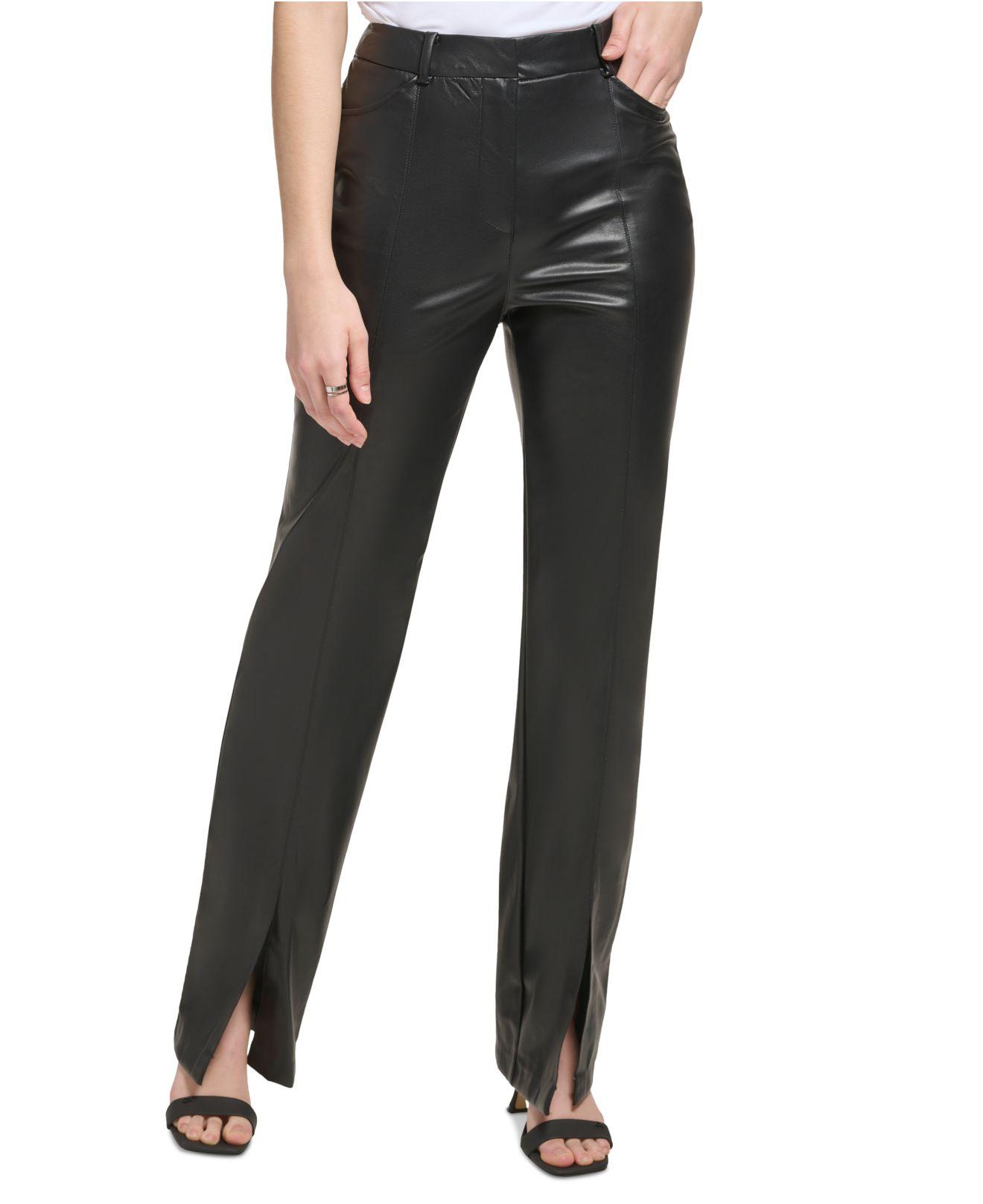 Calvin Klein Faux Leather Ankle Slit Pants in Black | Lyst