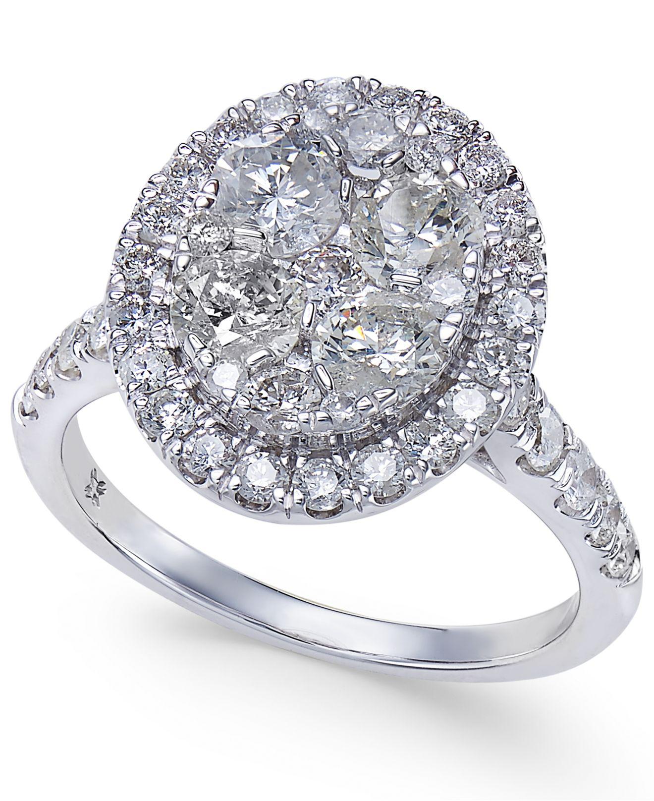 Macy's Diamond Oval Halo Cluster Engagement Ring (2 Ct. T.w.) In 14k