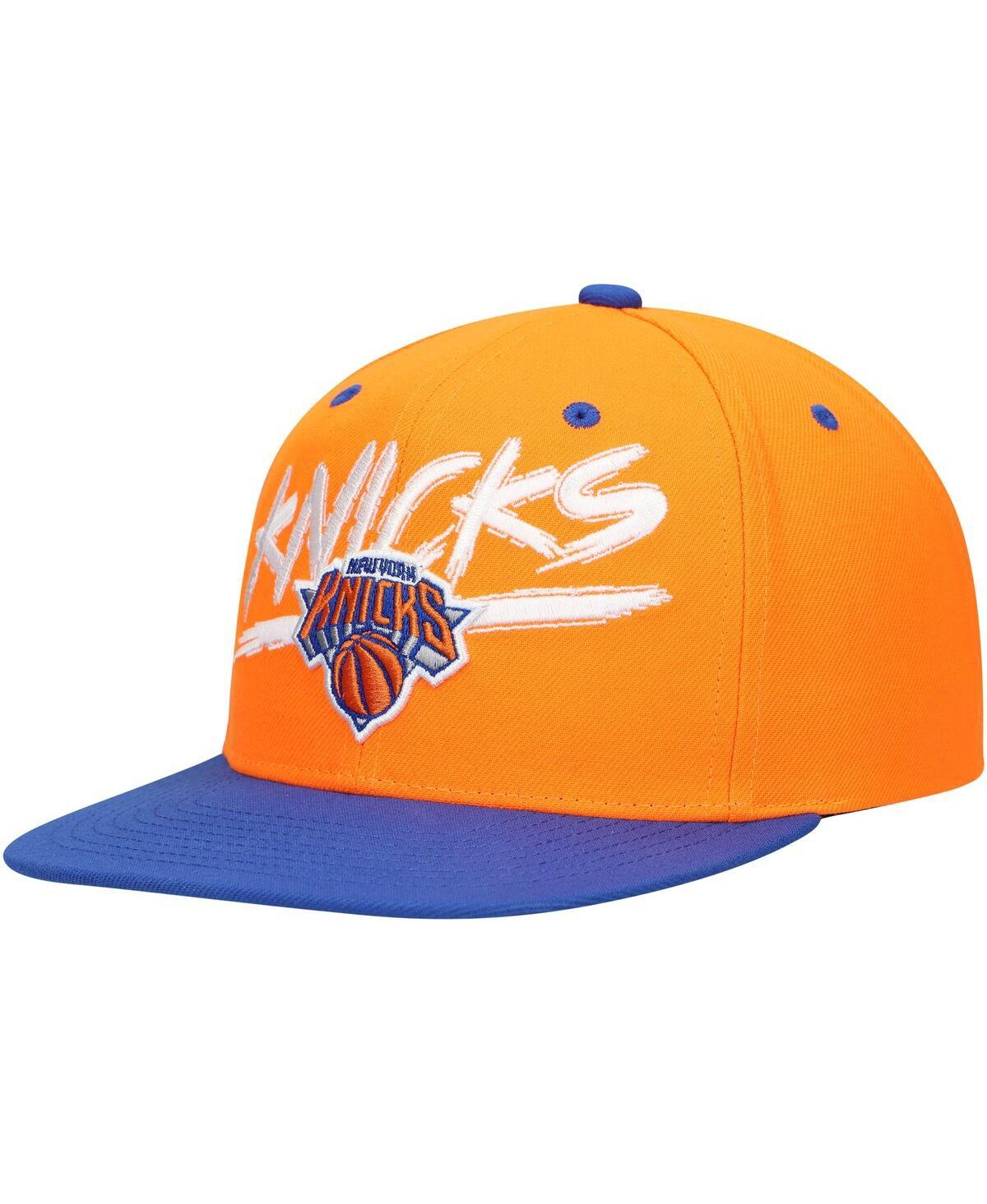 New York Knicks Mitchell & Ness Gradient Wordmark Snapback Hat - Black/ Orange