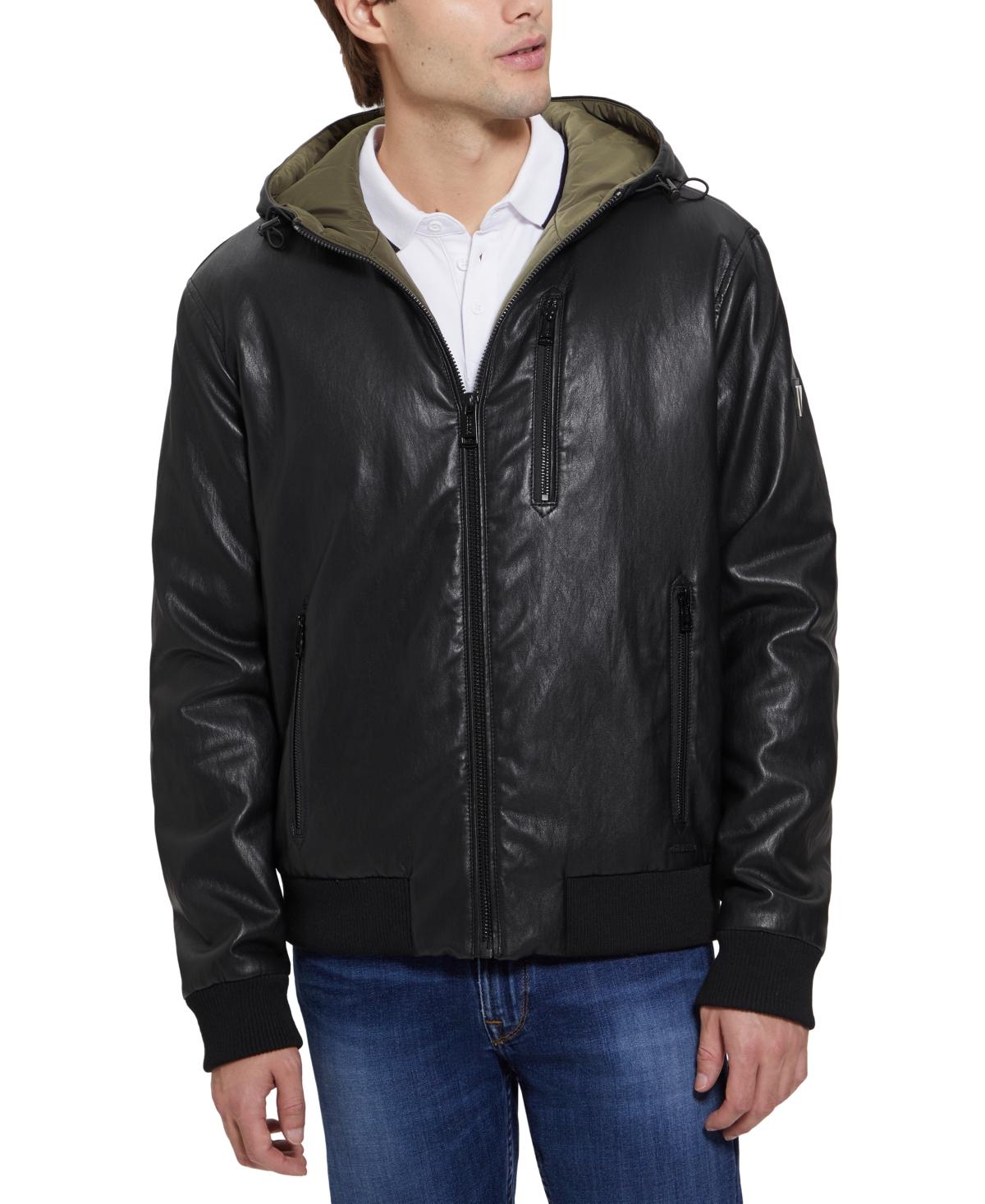 Guess Gary Faux Leather Hooded Jacket in Black for Men Lyst