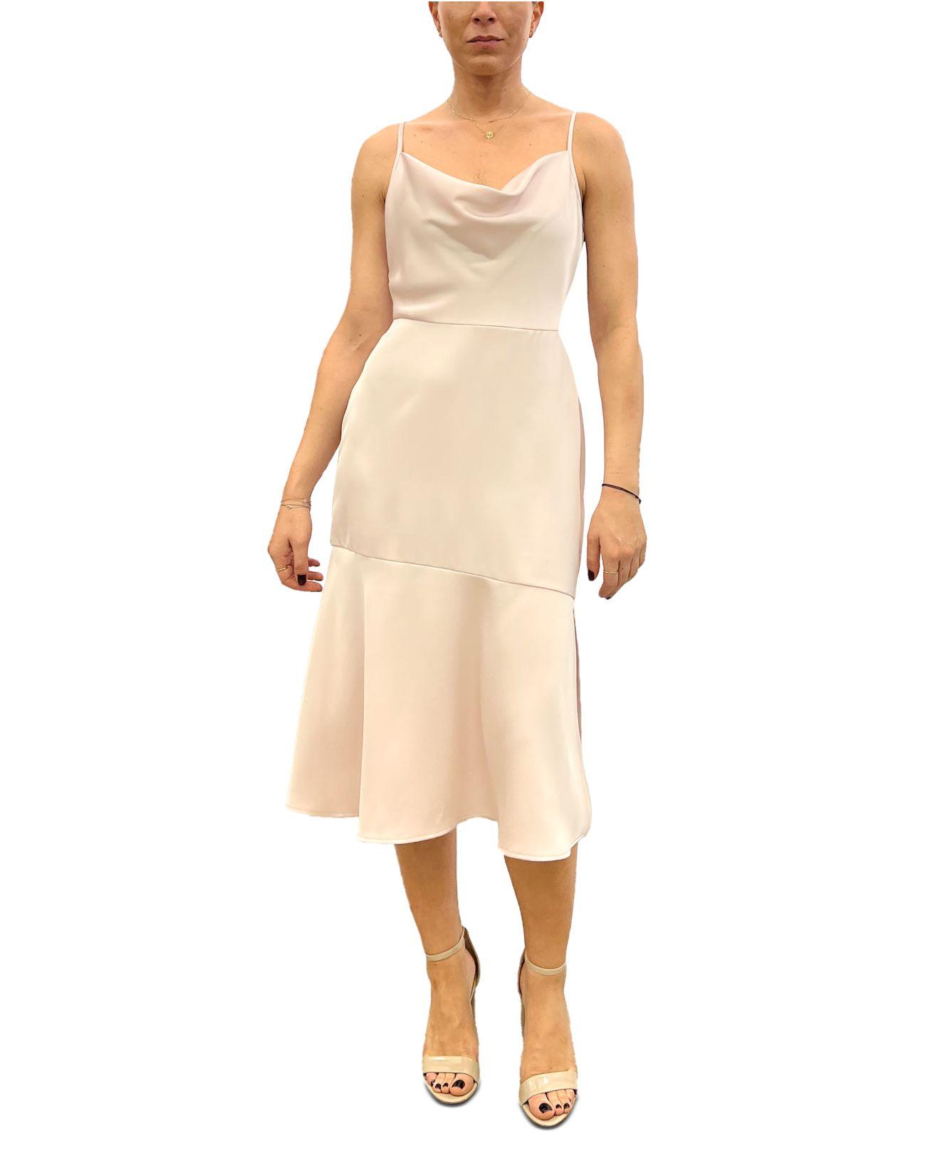 Sam Edelman Cowlneck Sleeveless Satin Midi Dress in Natural | Lyst