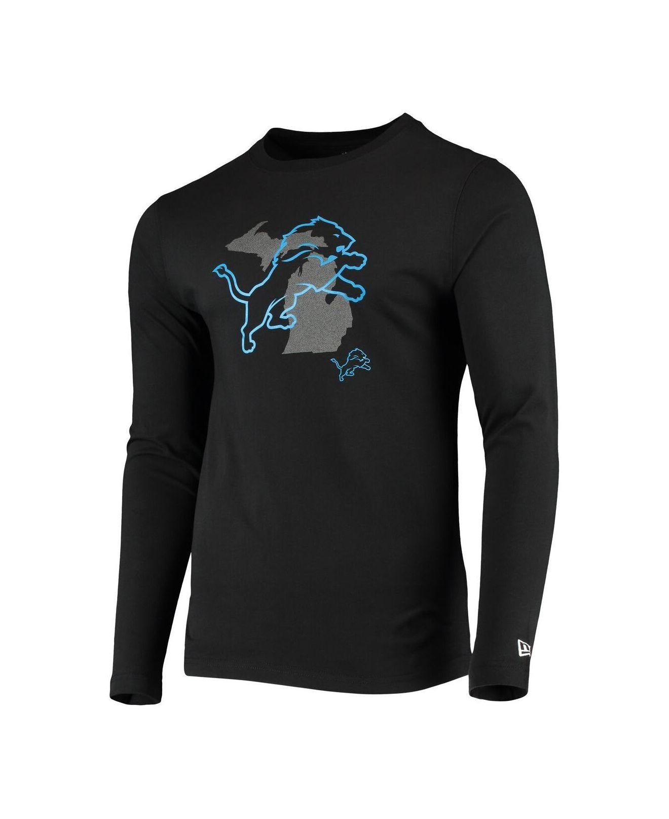 Men's Detroit Lions New Era Black/Blue Active Block Hoodie Long