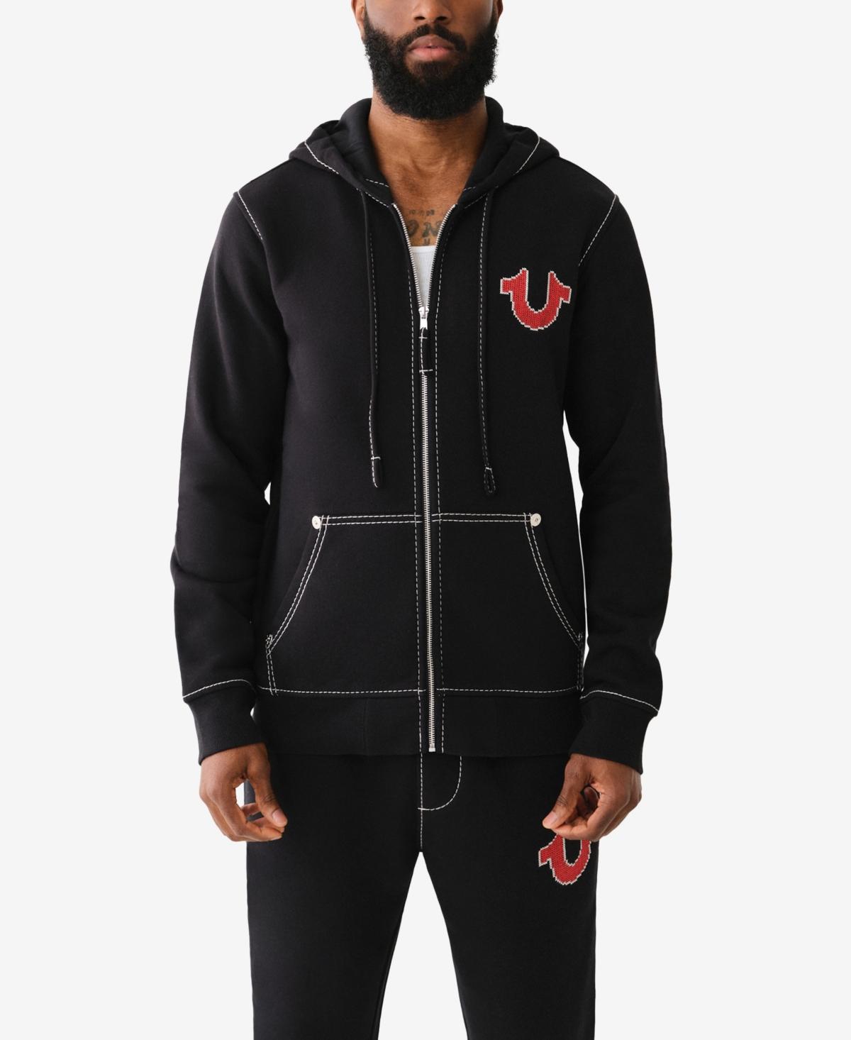 TRUE RELIGION Big T Cross Stitch Zip Up Hoodie in Black for Men Lyst