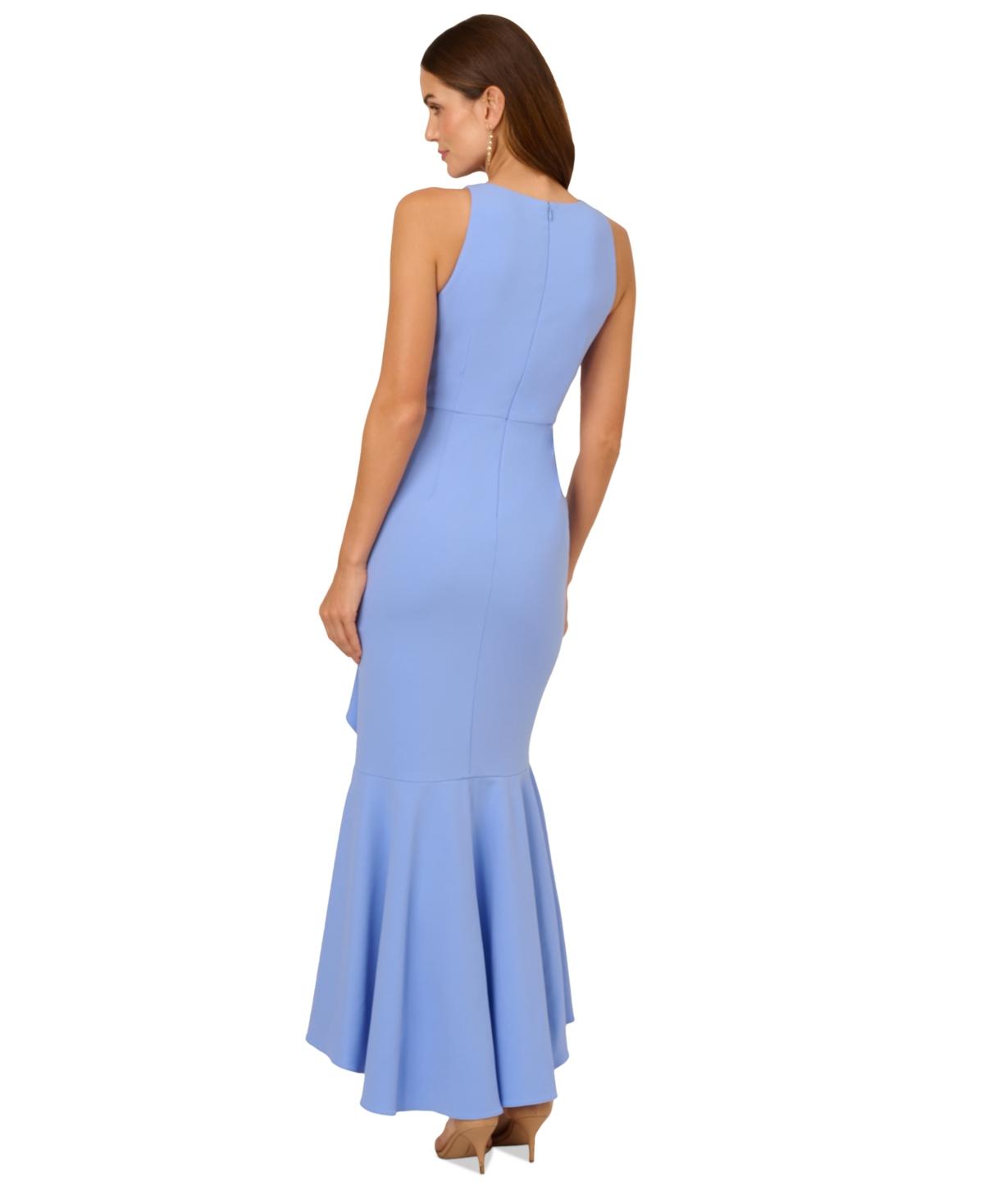 Adrianna Papell Cascading-ruffle Crepe Gown in Blue | Lyst