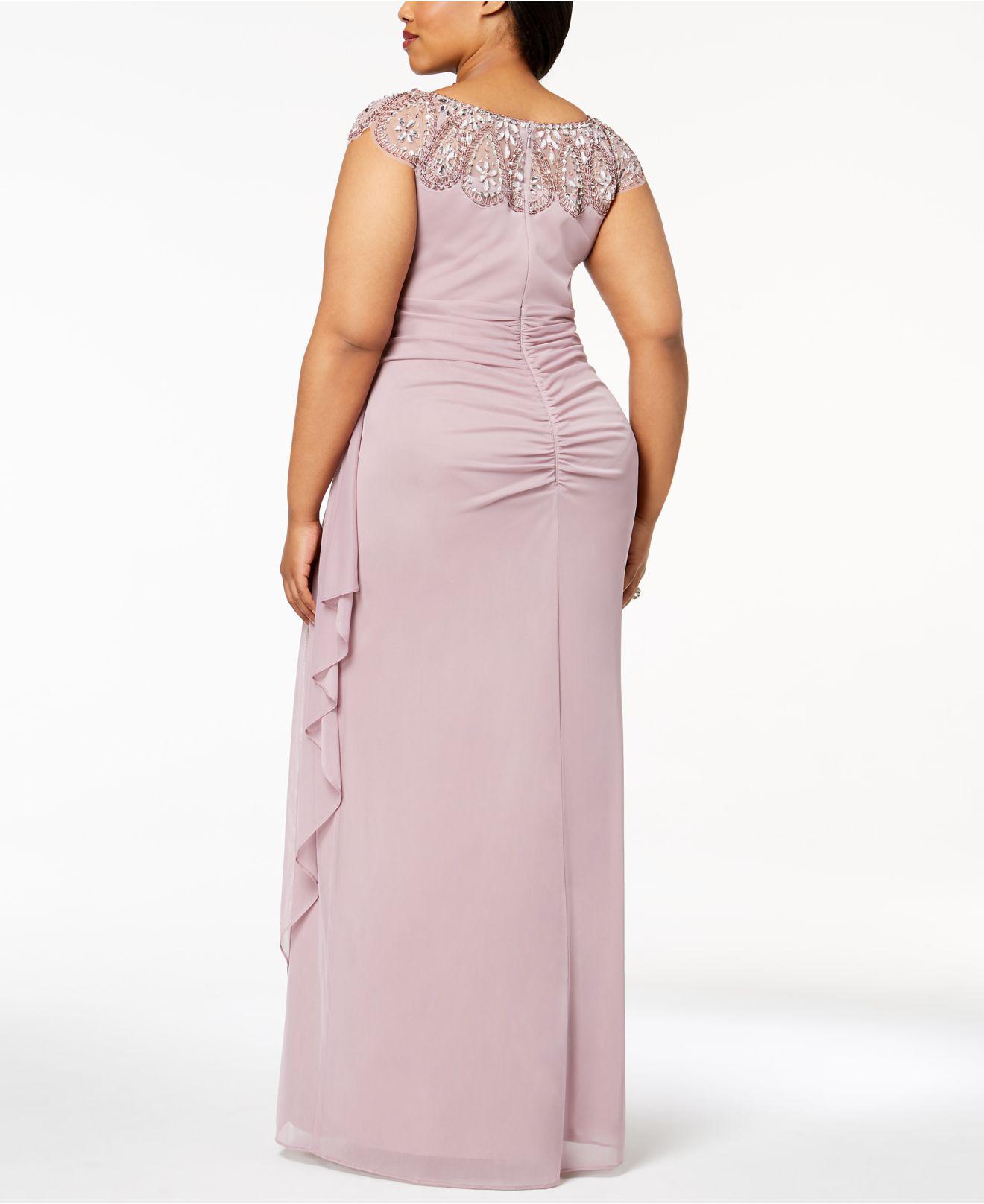 xscape plus size illusion beaded gown