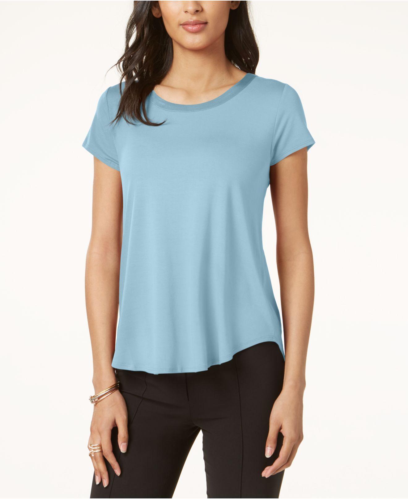 Alfani Satin-trim High-low T-shirt, Created For Macy's in Blue