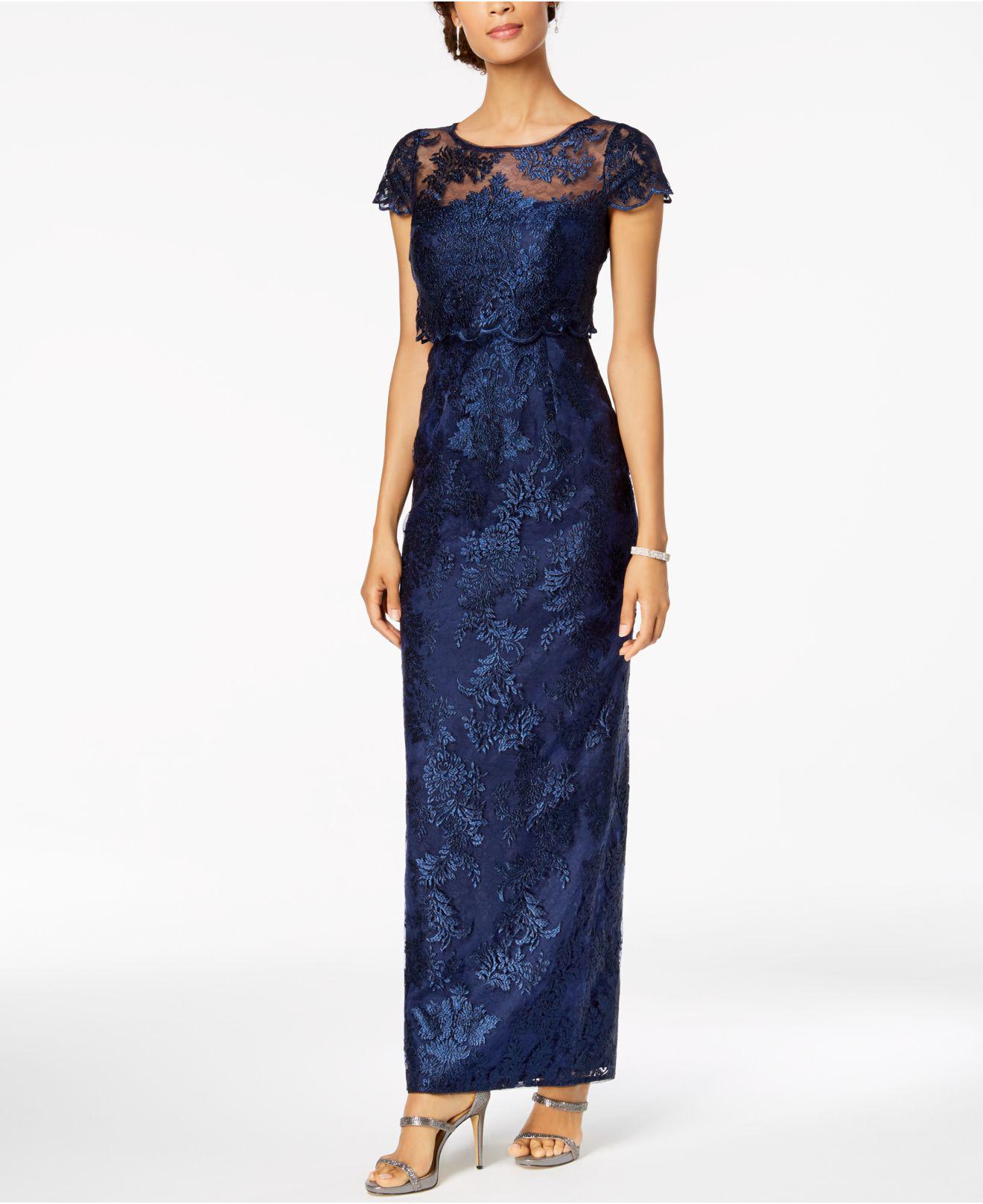 adrianna papell tiered lace gown