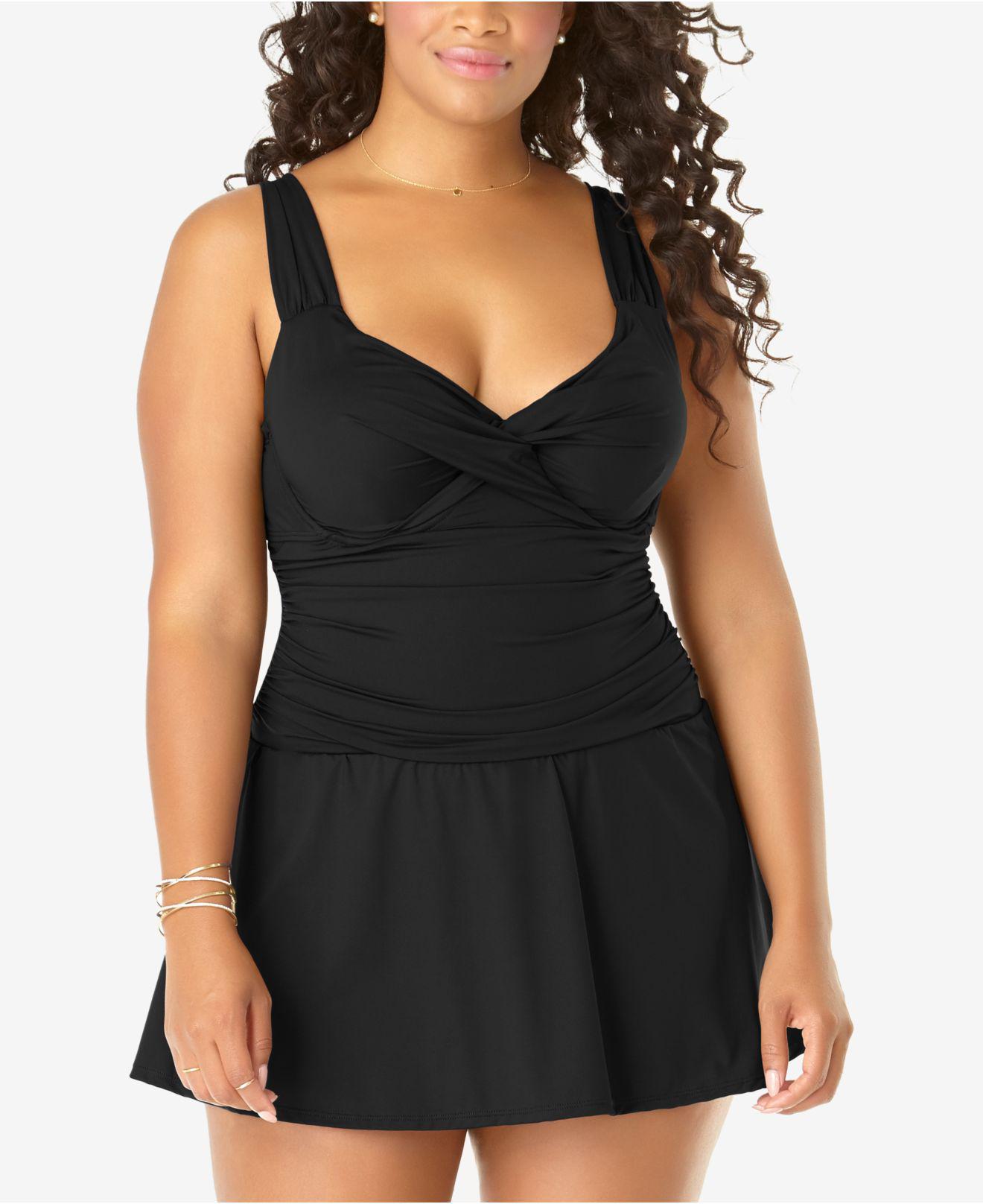 Anne Cole Synthetic Plus Size Live In Color Swimdress in Black - Lyst