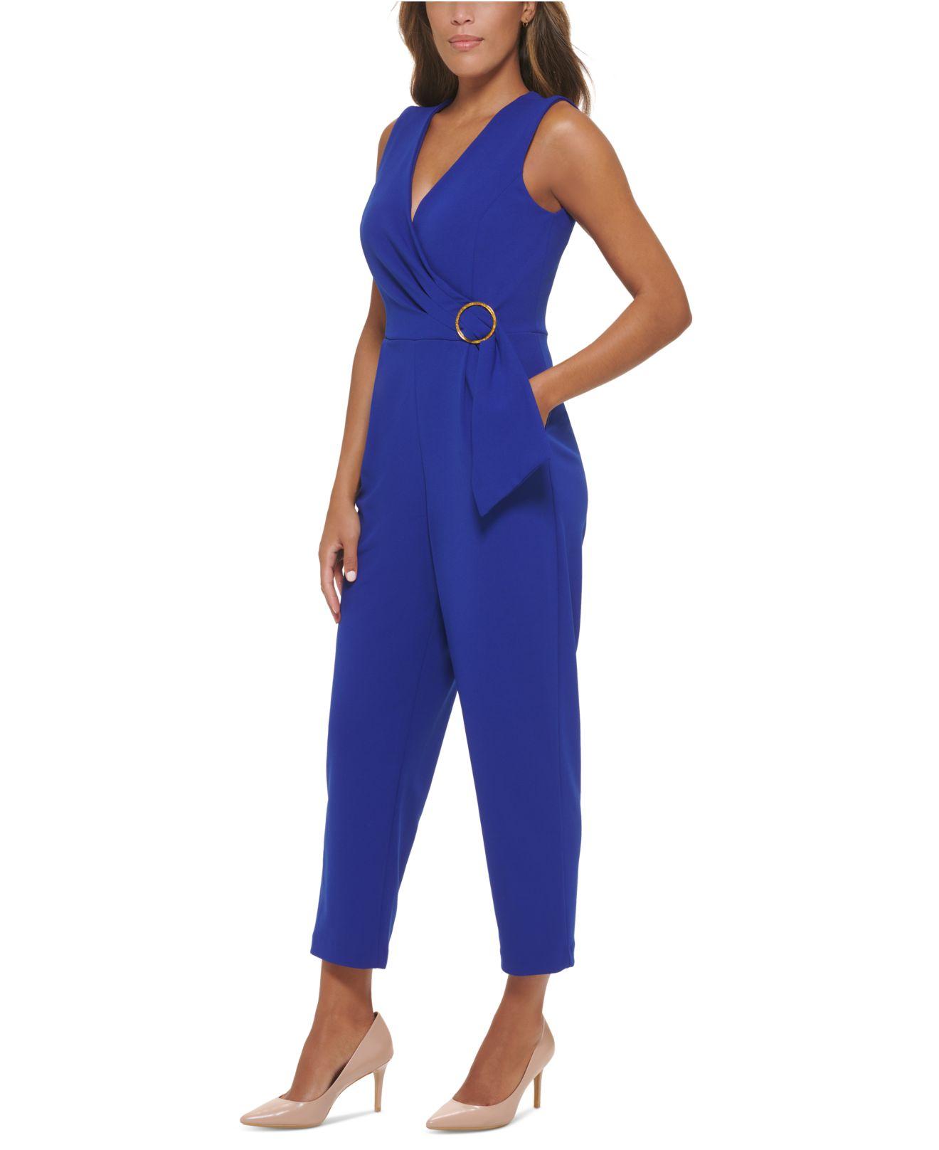 Calvin Klein Sleeveless Side-buckle Jumpsuit in Blue | Lyst