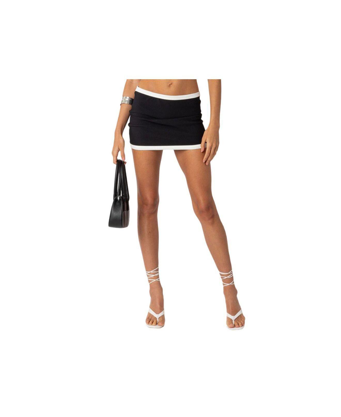Edikted Sutton Contrast Ribbed Mini Skirt in Black | Lyst