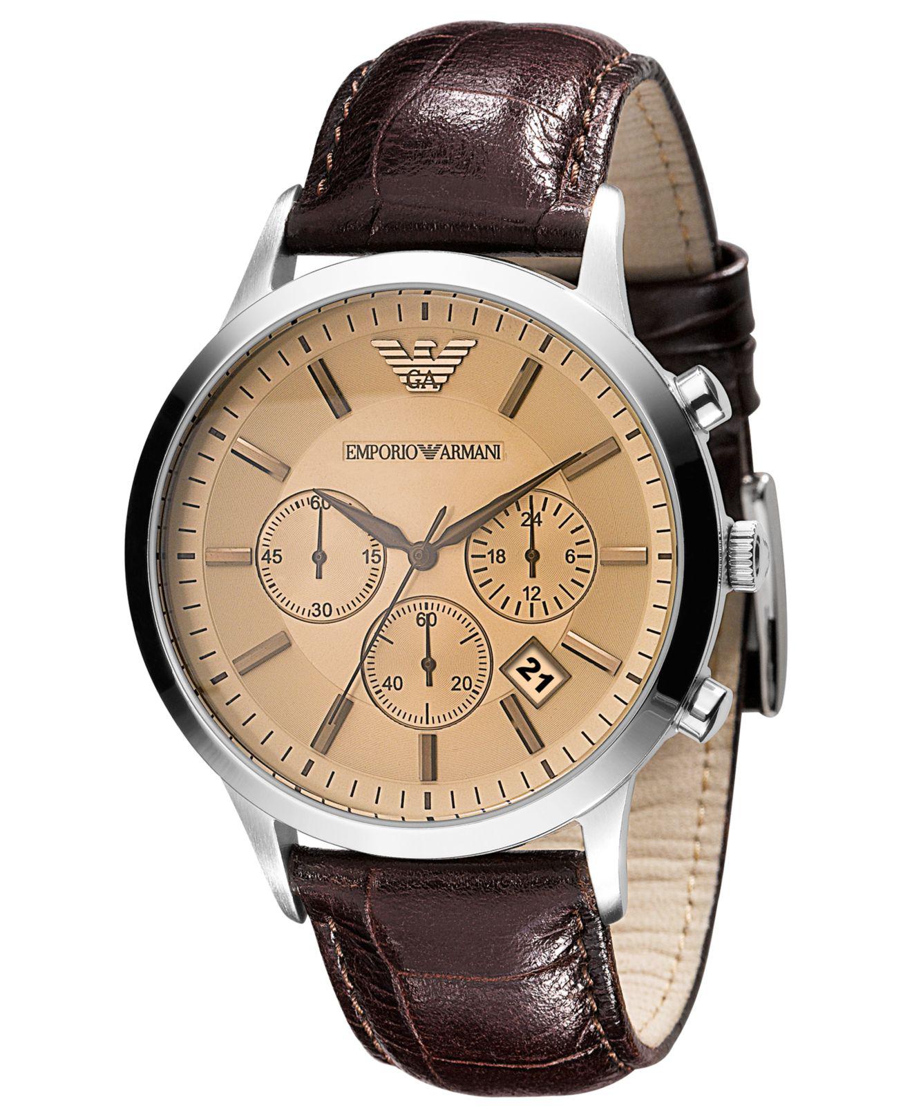 Emporio Armani Chronograph Brown Embossed Leather Strap 43mm Ar2433 for Men  | Lyst