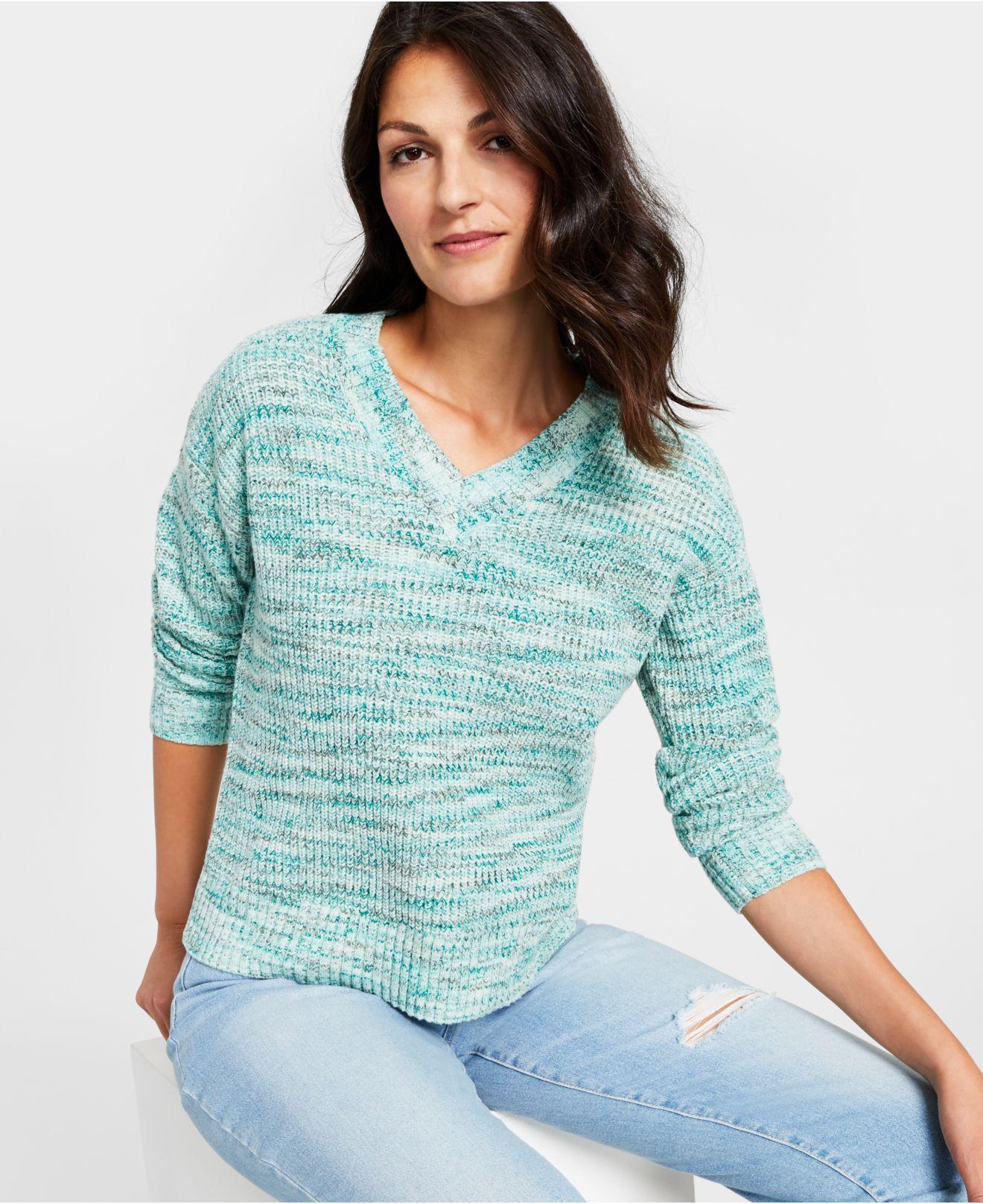 Style & Co. Petite Space-dye V-neck Sweater, Created For Macy's in Blue |  Lyst